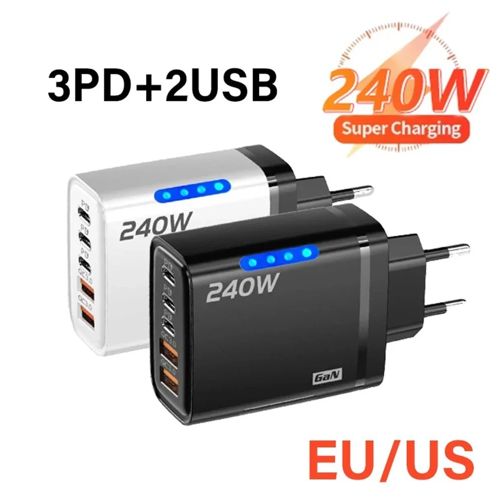 240W Fast Charging USB Type C US Wall Charger For Samsung iPhone Android Phone