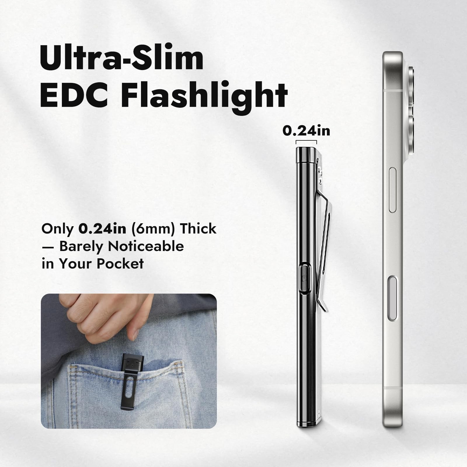 WARSUN T7 Rechargeable EDC Flashlight, Slim Pocket Flashlight with Black-1Pcs