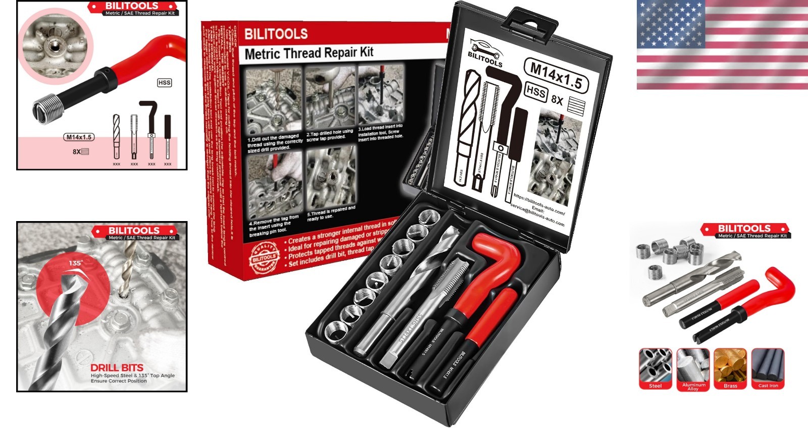 M14x1.5 Metric Thread Repair Kit with HSS Drill & Stainless Inserts