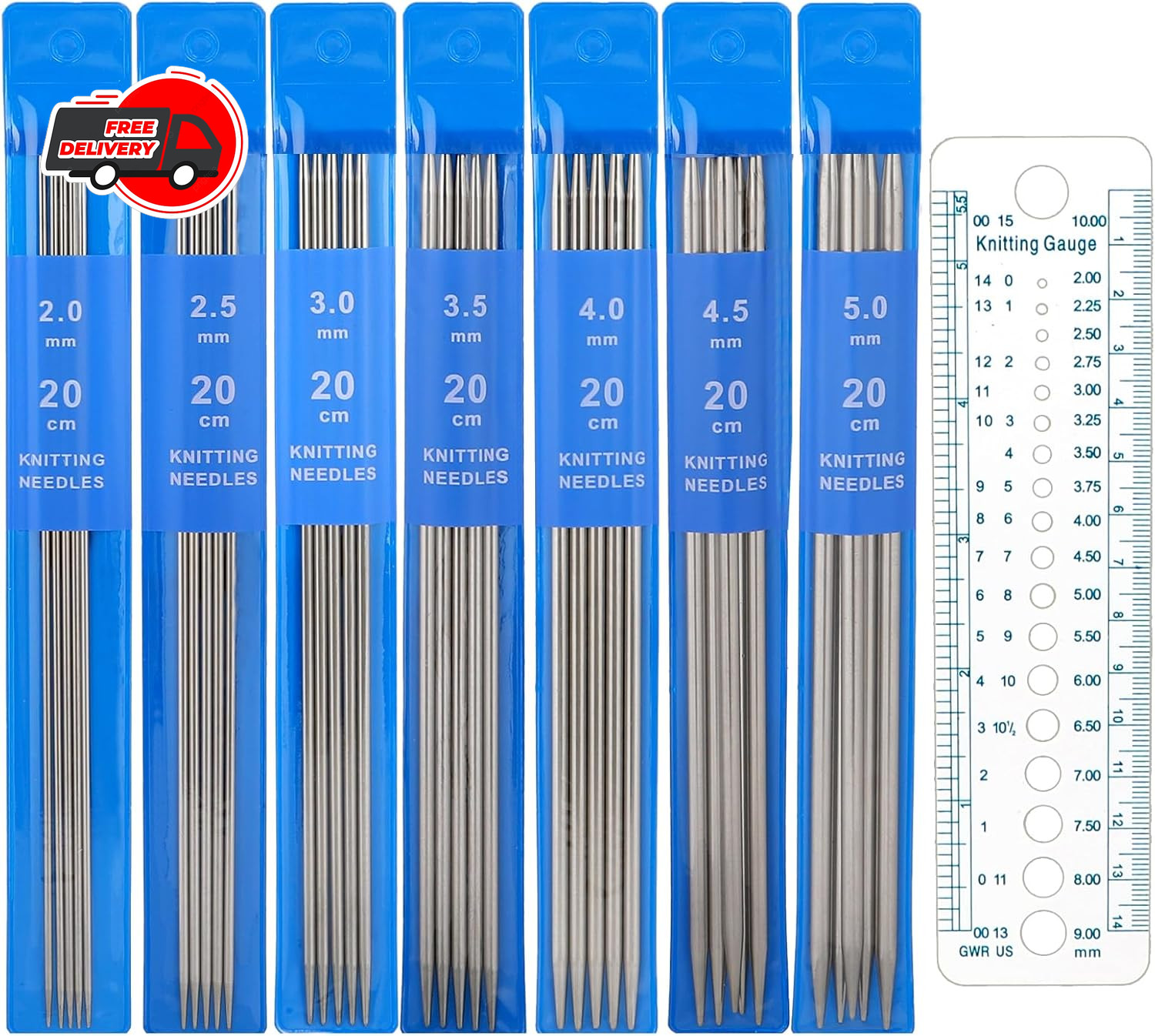 36 Pcs Double Pointed Knitting Needles Set 7 Sizes 7.9 Inch Long Straight Needle