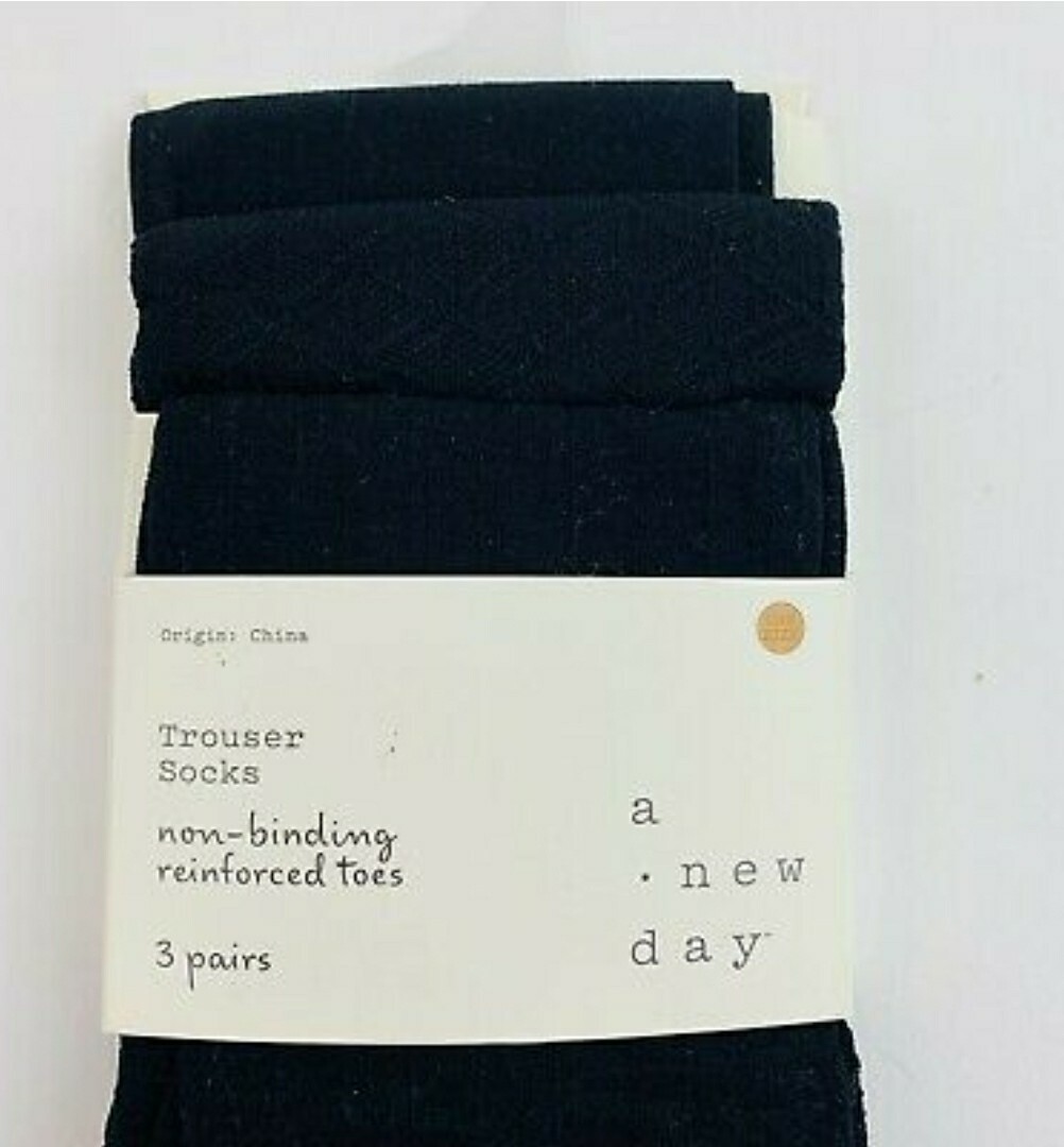 A New Day Trouser Socks 3 Pairs One Size Non-Binding Reinforced Toes Black