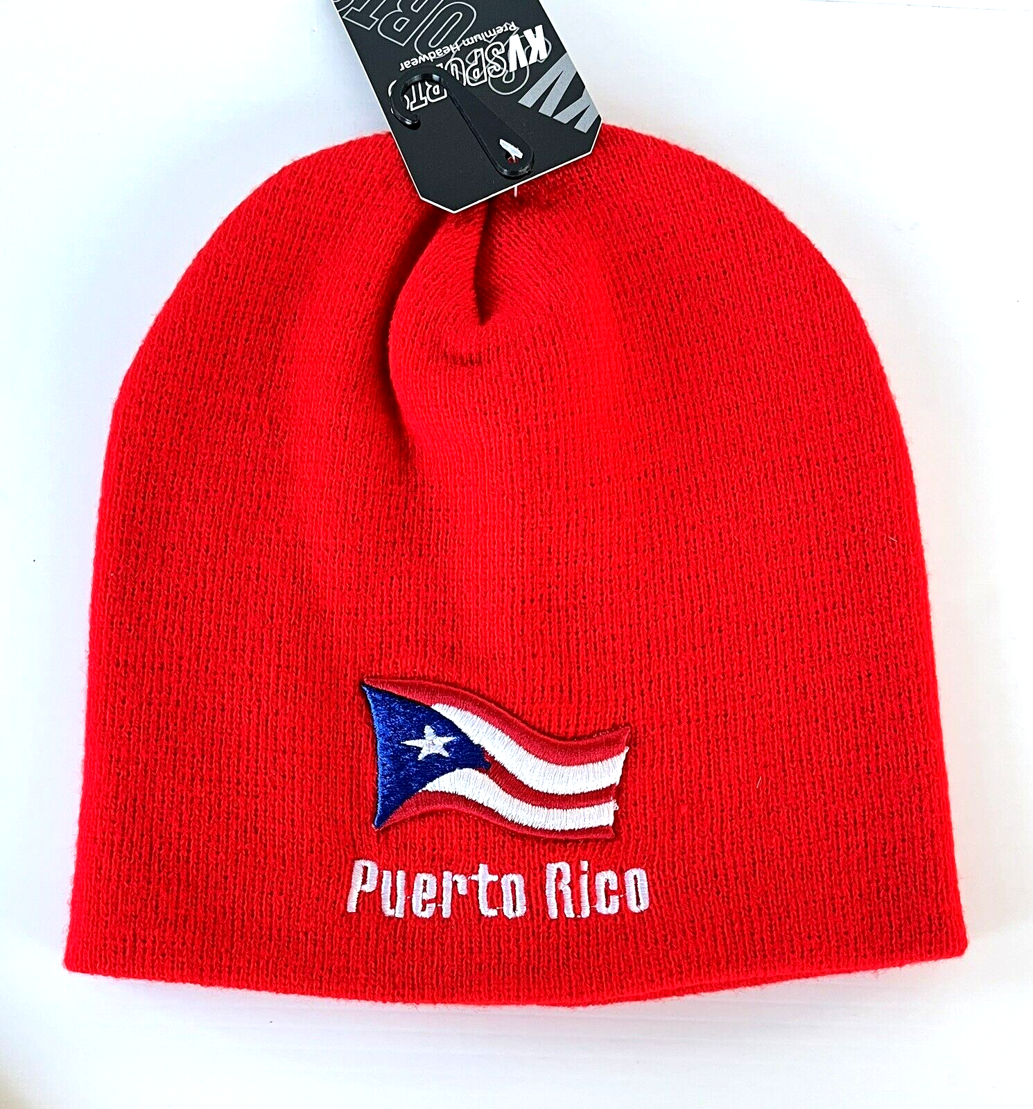 Puerto Rico Boricua Flag Beanie Red Adult Unisex 100% Acrylic Embroidered