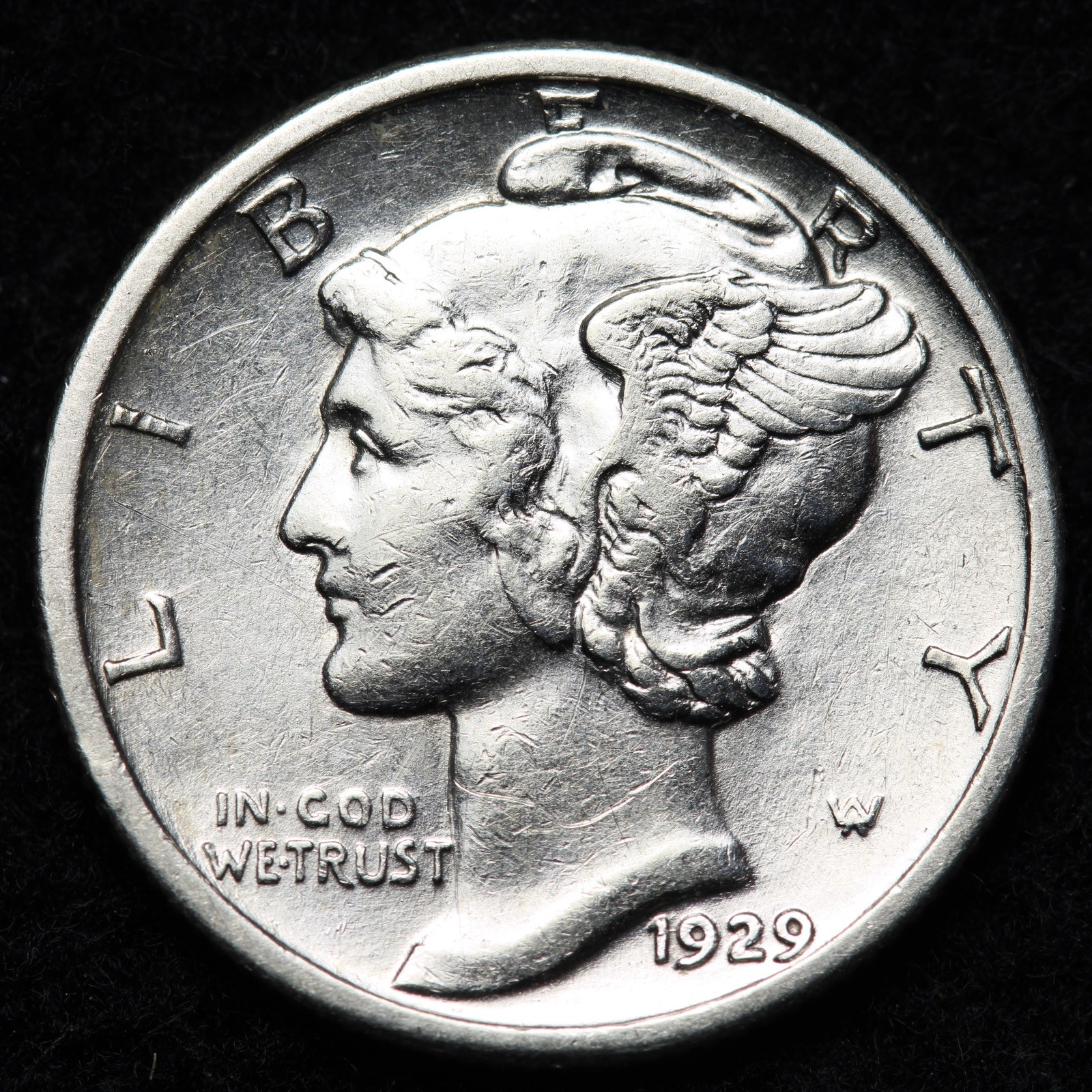 1929-S Mercury Silver Dime AU E253 AKHT
