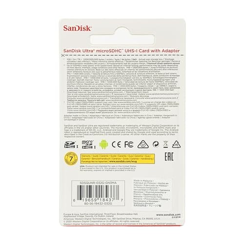Ultra UHS-I/Class 10 Micro SDHC Memory Card With Adapter - SDSDQUAN-032G 32GB