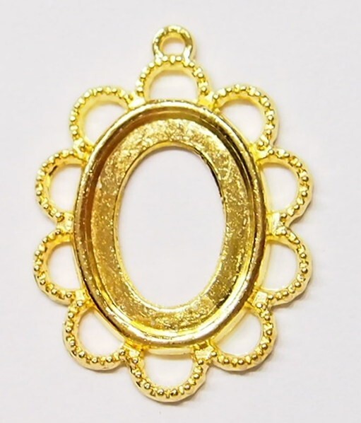 12 of 18x13mm Shiny Gold Scalloped Thin Rope Floral Pendant Settings 30x23mm