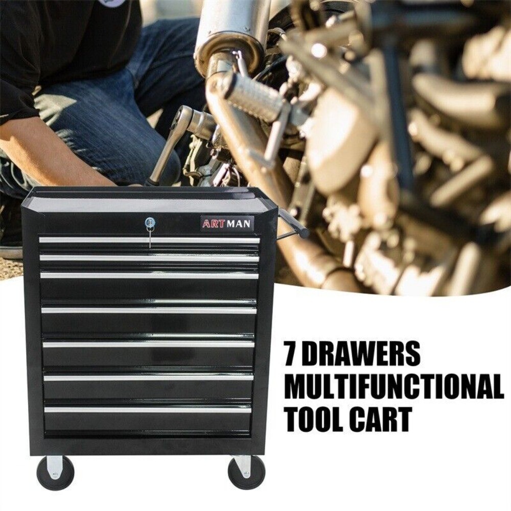 7 Drawers Rolling Tool Box Cart Tool Storage Cabinet Steel Lockable Tool Chest