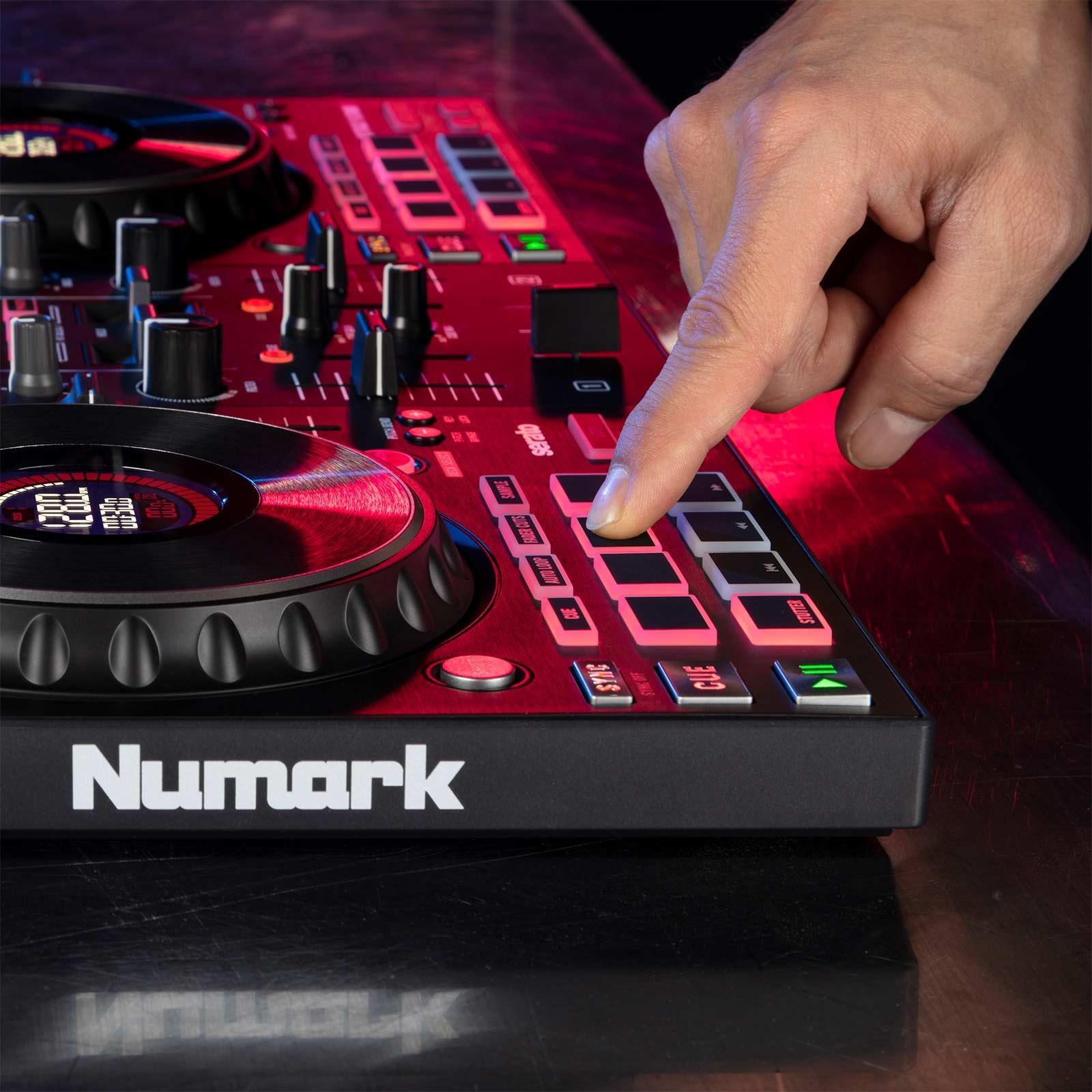 Numark Mixtrack Platinum FX 4-Deck Serato DJ Controller w Monitors Starter Pack