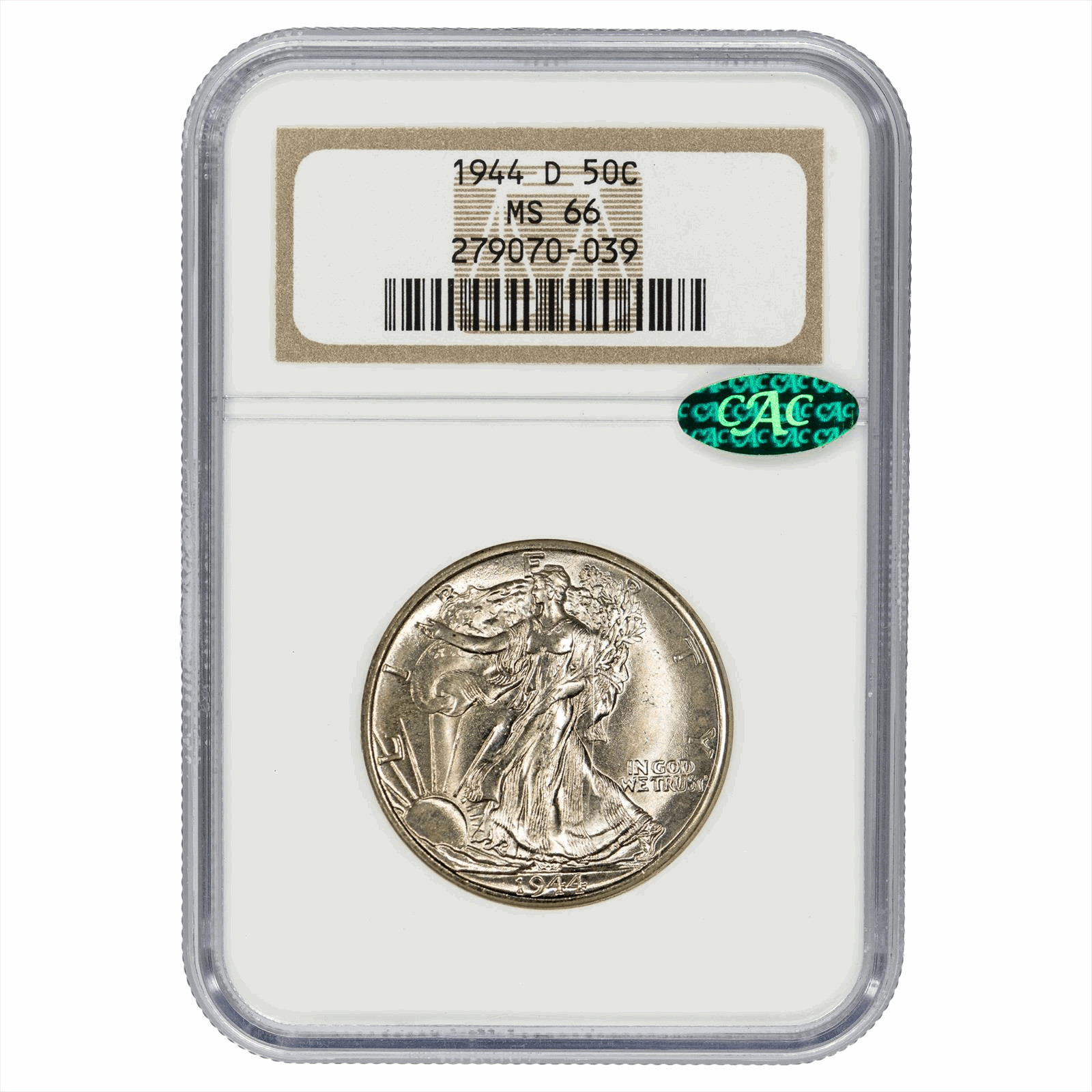 1944D Walking Liberty Half Dollar 50C NGC MS 66 CAC