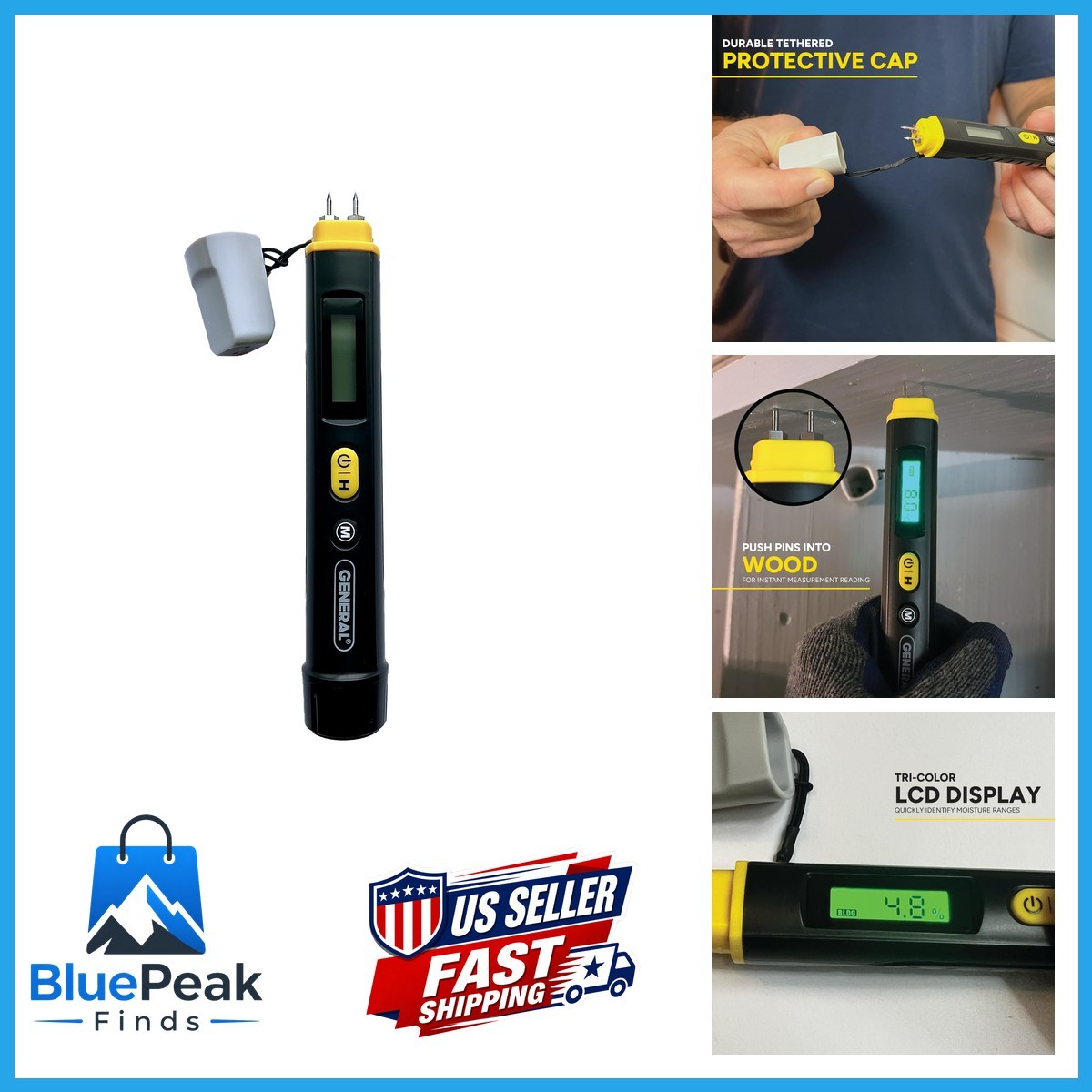 General Tools Compact Digital Moisture Meter MMP100 Pin-Style Tool Detects