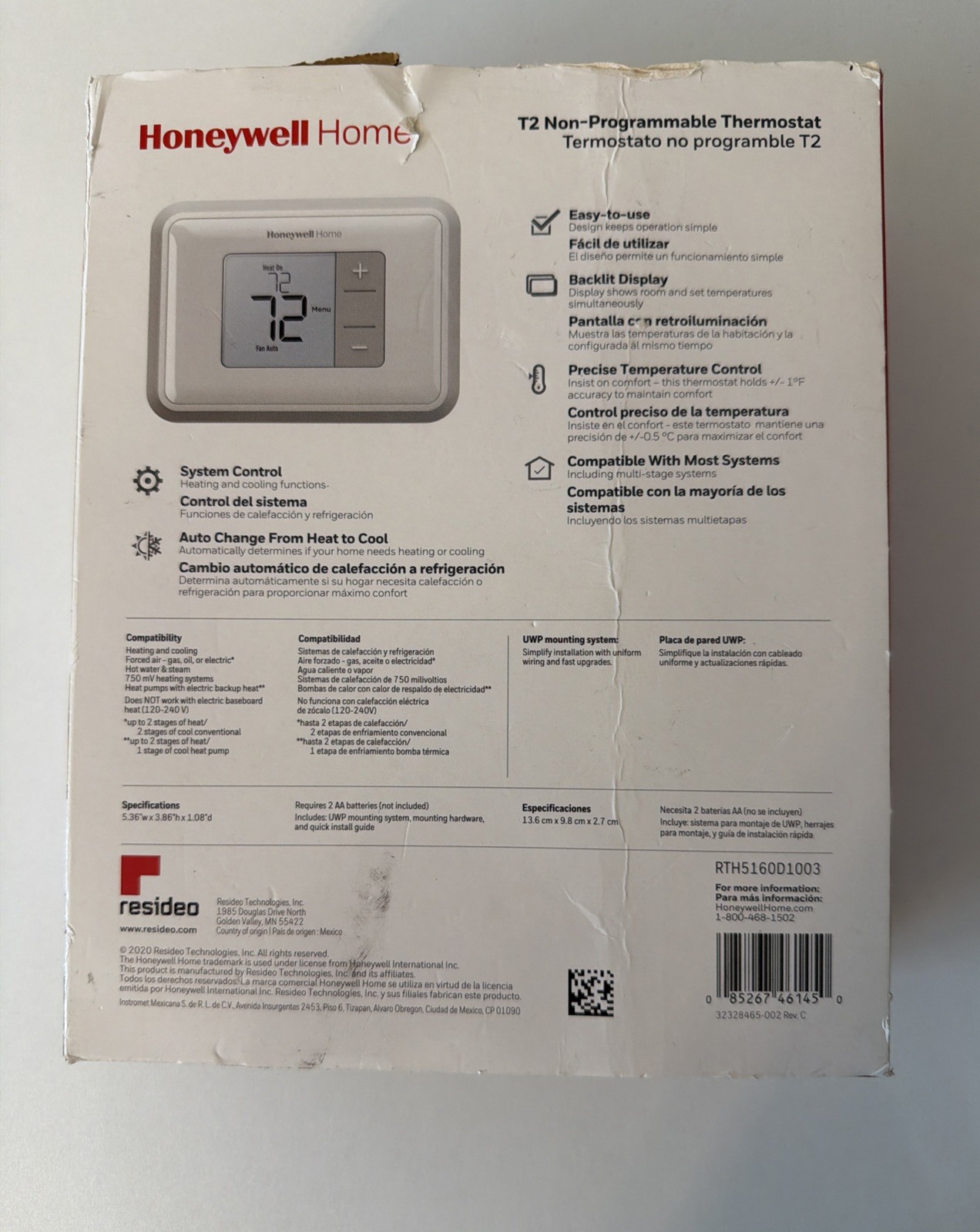 Honeywell RTH5160 Non-Programmable Thermostat Digital Home Temperature White