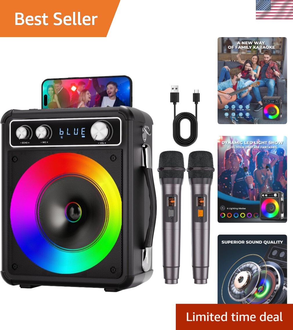 HD Stereo Portable Karaoke System with LED Light Effects – Perfect for Parties