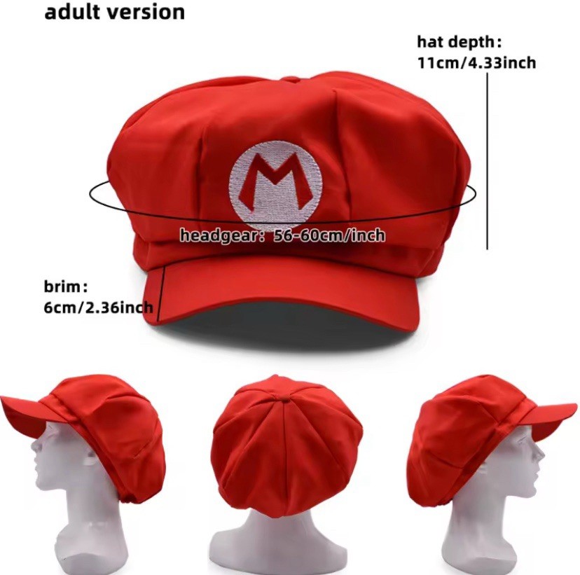 Mario Bros Mario Themed Hat Halloween Costume Accessory Hat Cosplay Adult Size