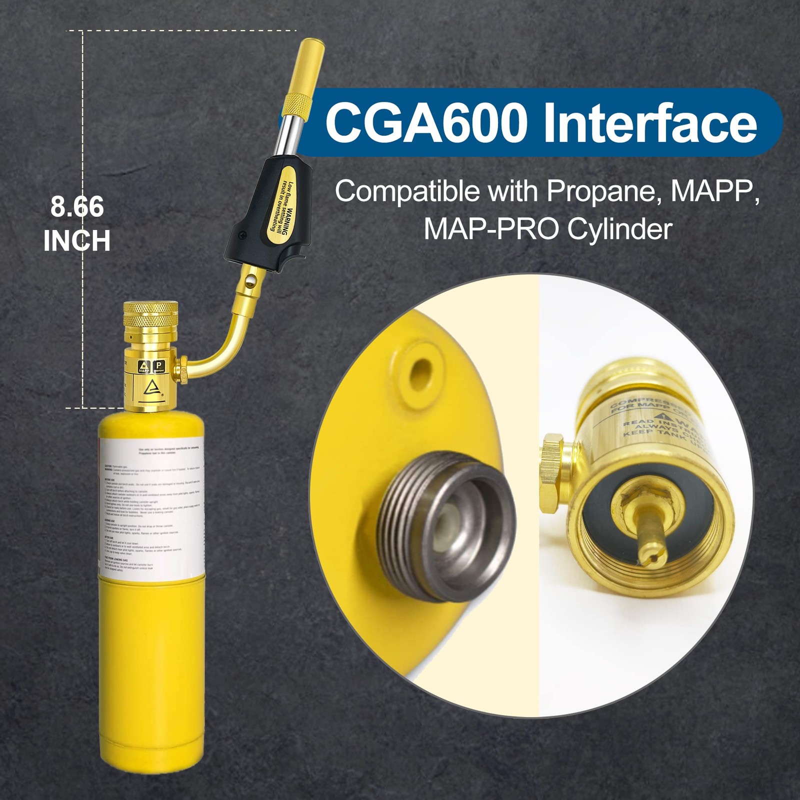 Adjustable Turbo Torch with SelfIgniter, 360° Swivel Tip for Soldering &