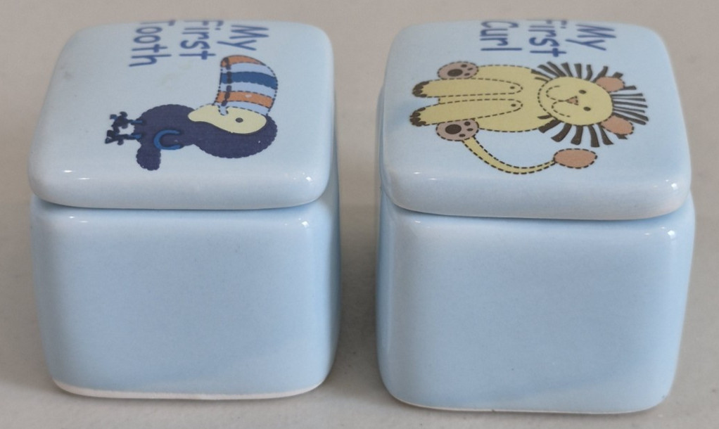 2 Ceramic Keepsake Boxes First Tooth First Curl 2"x1.75"