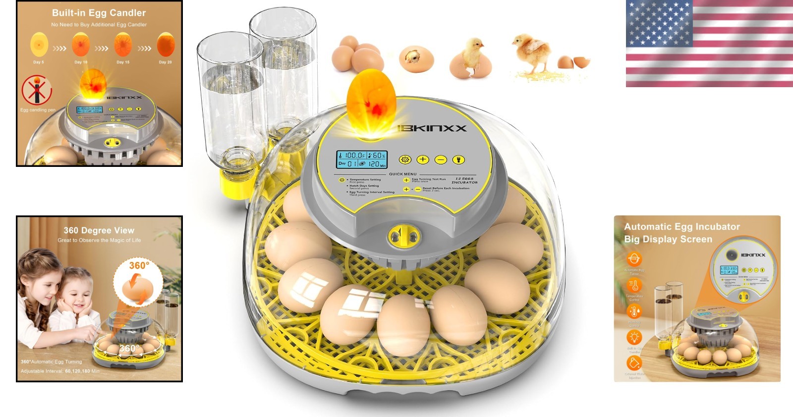 LED Egg Incubator with Automatic Turner & External Water Refilling System