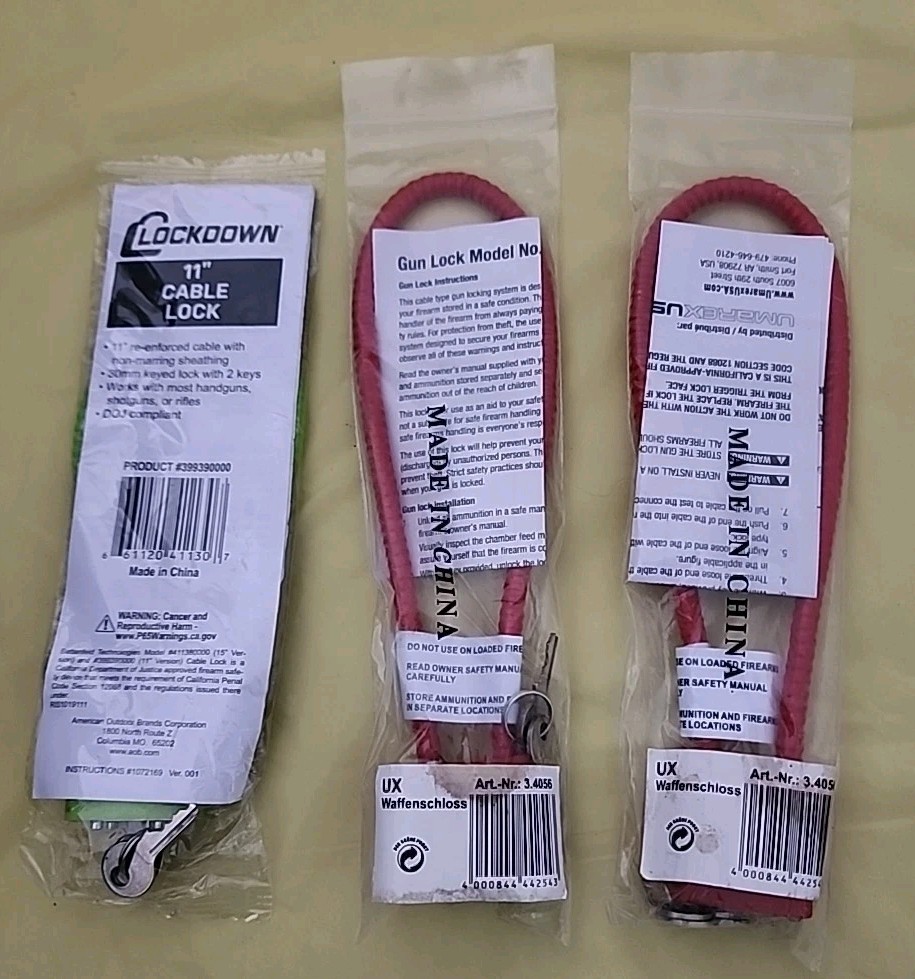 NEW LOCKDOWN & Waffenschloss Firearm Gun Safety Cable Locks - 3 Locks