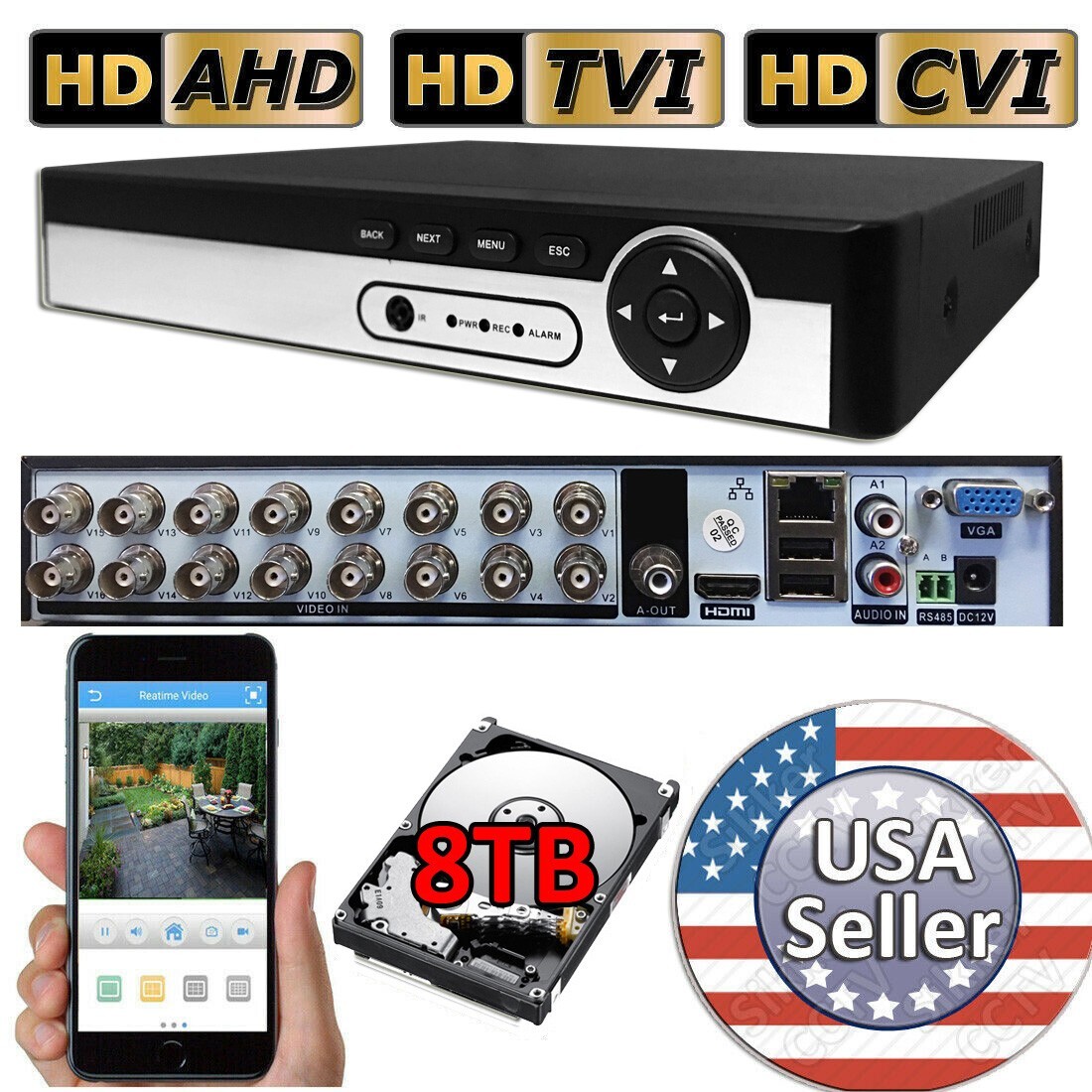 Sikker 16 Channel DVR Camera Recorder 5MP 1080P AHD TVI CVI with 8TB hard drive
