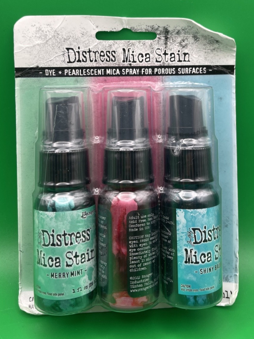 Ranger DISTRESS MICA STAIN 3 Bottle Set Merrymint-Cocktail Party-Shiny Bauble