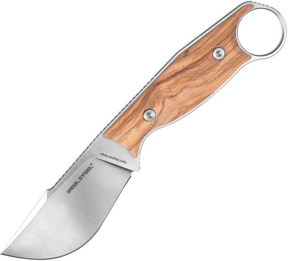 Real Steel Furrier Skinner EDC Fixed Knife Bohler Olive Wood/Red Micarta - 3611W