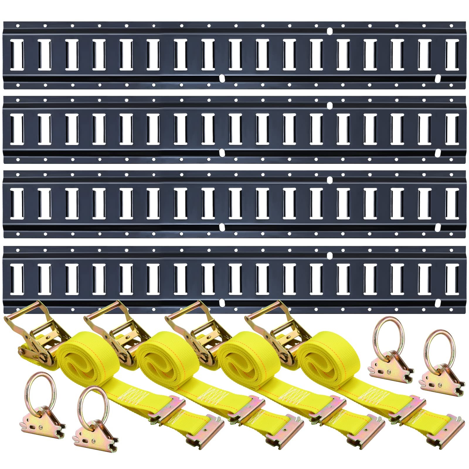 Trekassy E Track Tie-Down Rail Kit - 12 Pieces: 4 Pack 4ft 4ft-12pcs, Black