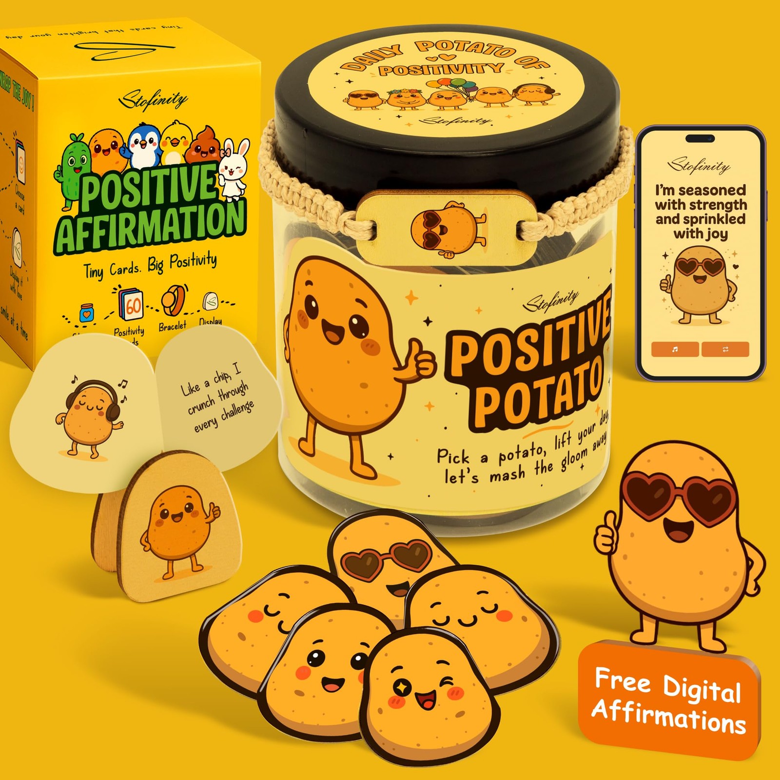 Stofinity Emotional Support Potato Affirmation Jar - Jar, Positive