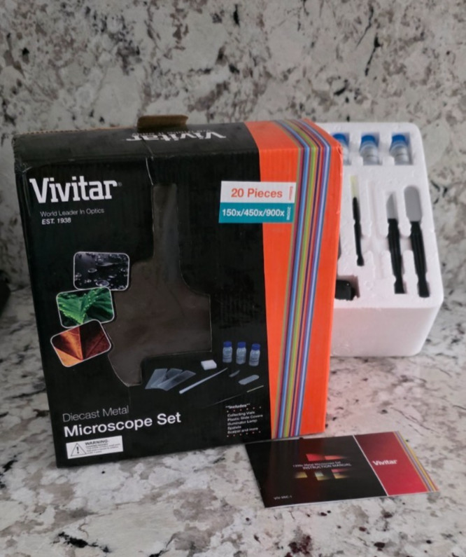 Vivitar DieCast Metal Microscope Set/ 20 Pieces / Family Fun/ Future Scientists