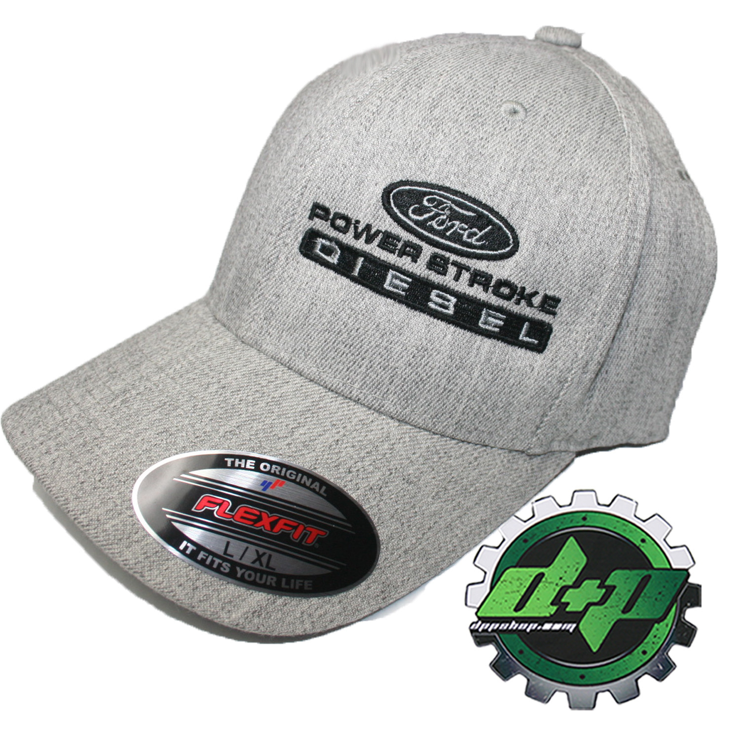 Ford POWERSTROKE truck diesel flexfit hat ball cap fitted flex fit L/XL Heather
