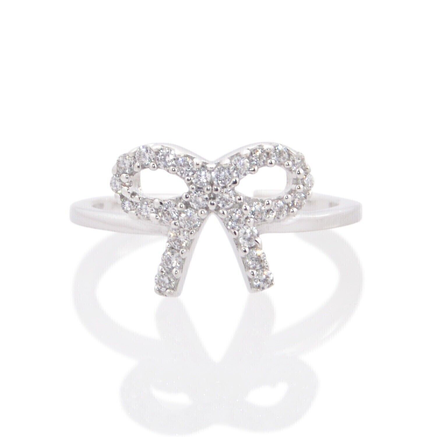 Round Natural Moissanite Bow Shape Adjustable Toe Ring in 14k White Gold Plated
