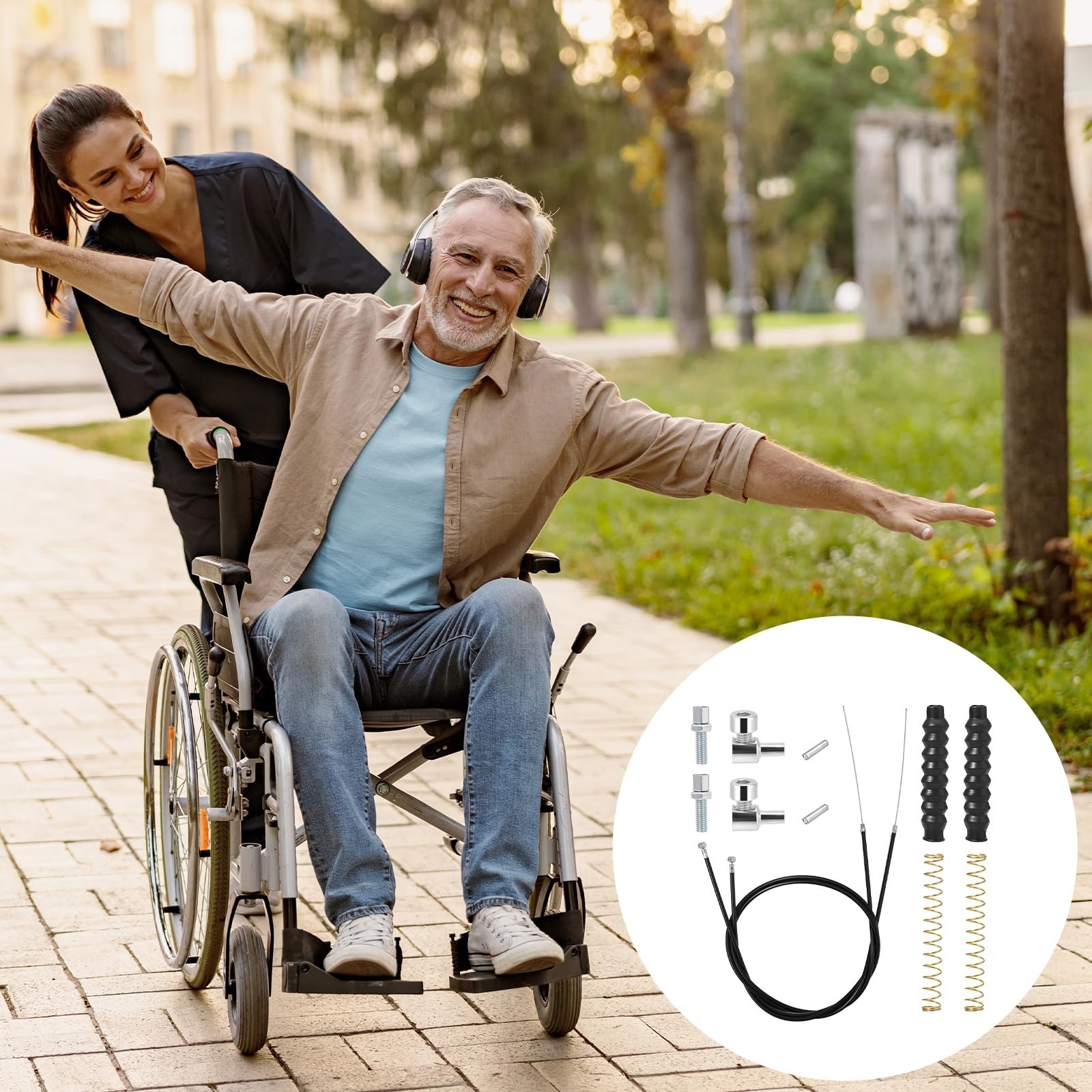 2 Pack Rollator Brake Cable Replacement, 41" Brake Cable for Folding Wheelcha...