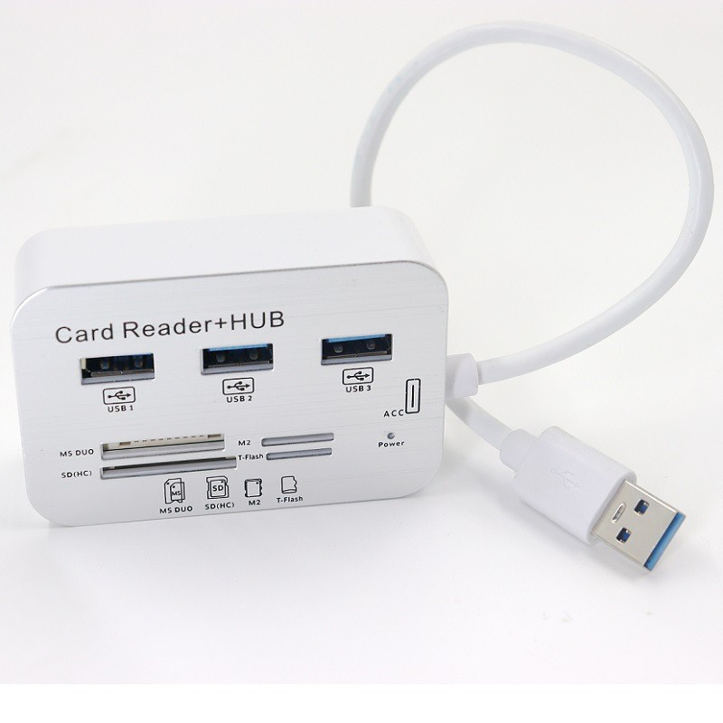 3 Port USB 3.0 Hub Memory Card Reader Adapter for MS SD M2 TF Cards