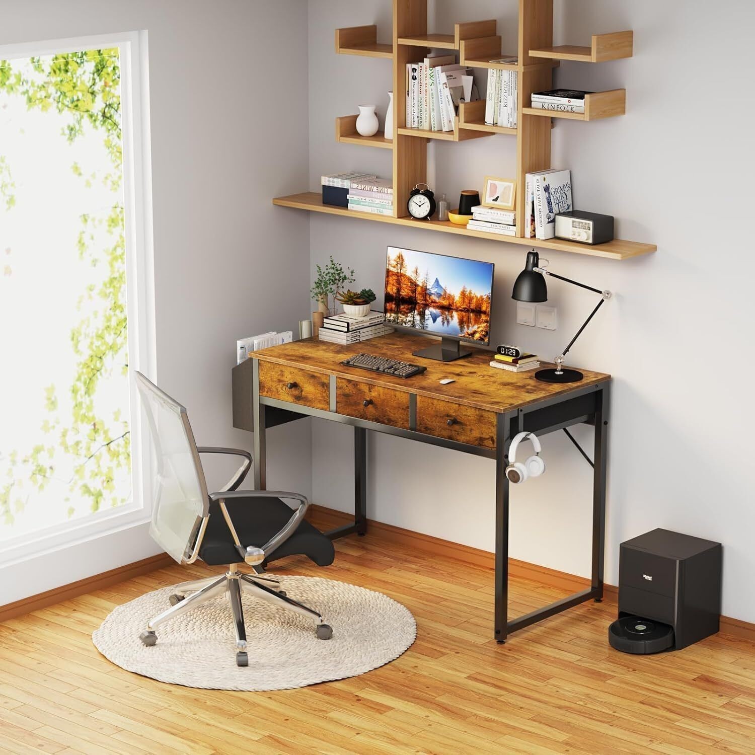 Small Computer Desk w/2 Drawers &Bag Study Writing Table Home Office Desk US