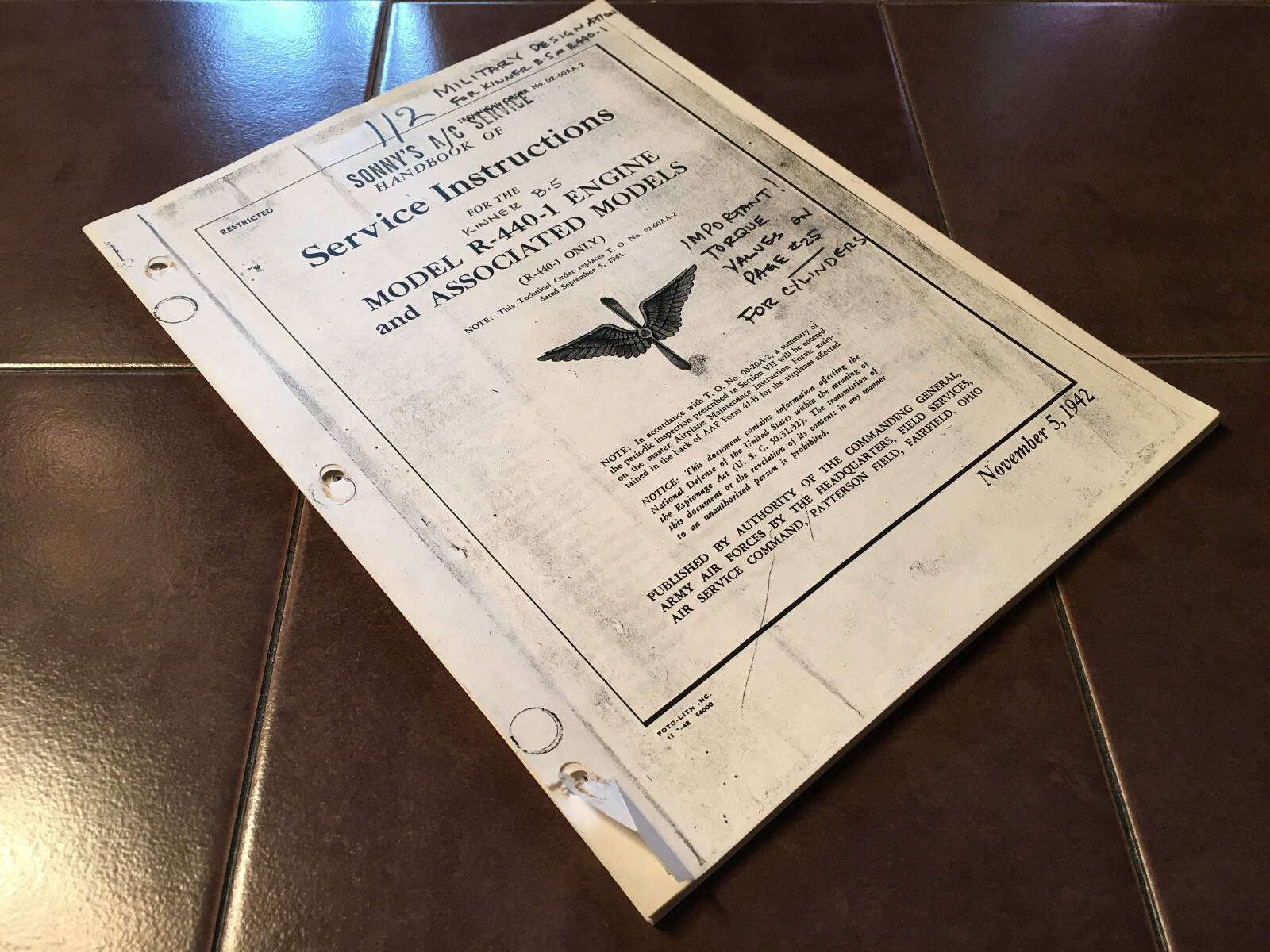Kinner R-440-1 Aircraft Engine Service Manual