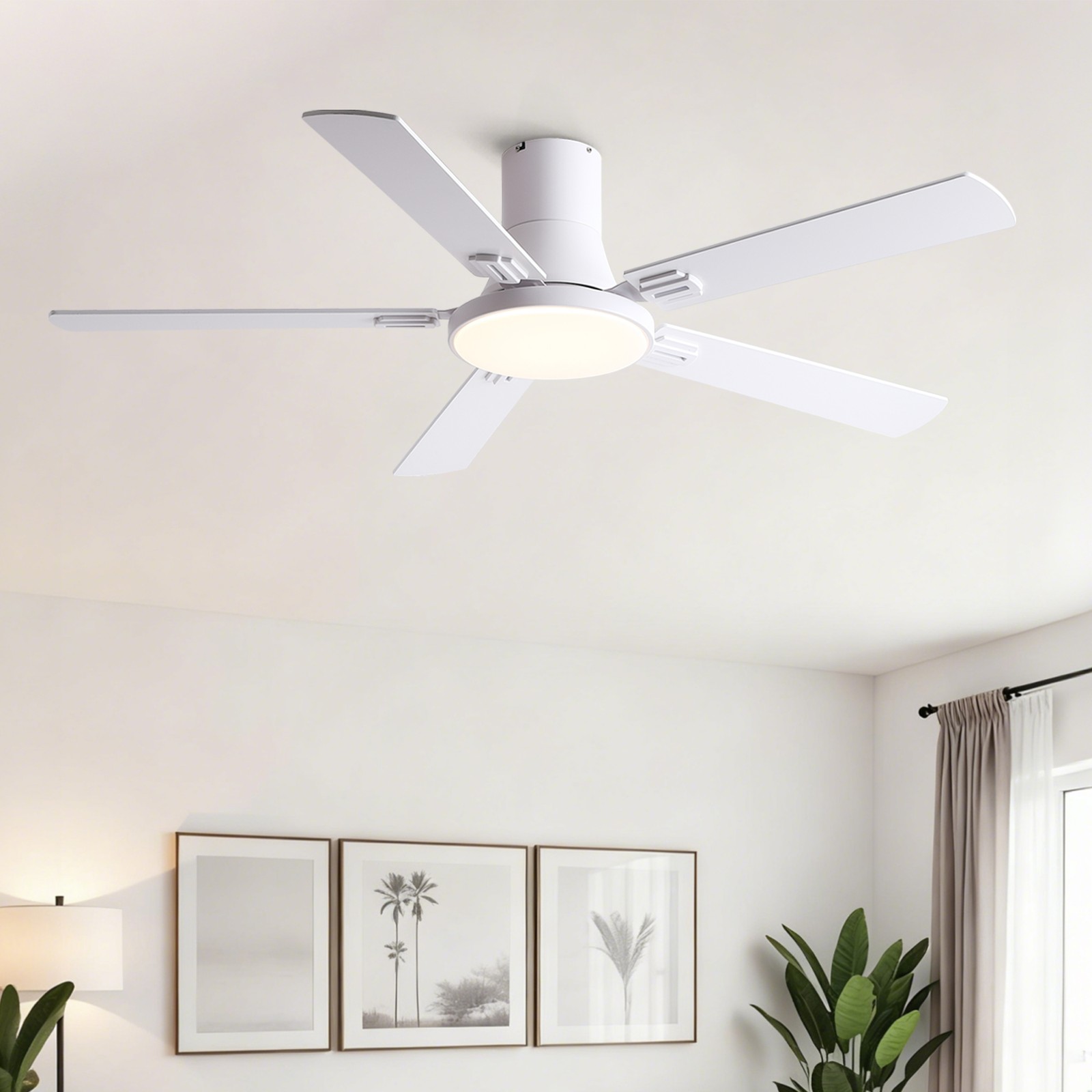 52" White Ceiling Fan with Light and Remote Control, 6-Speed DC Motor