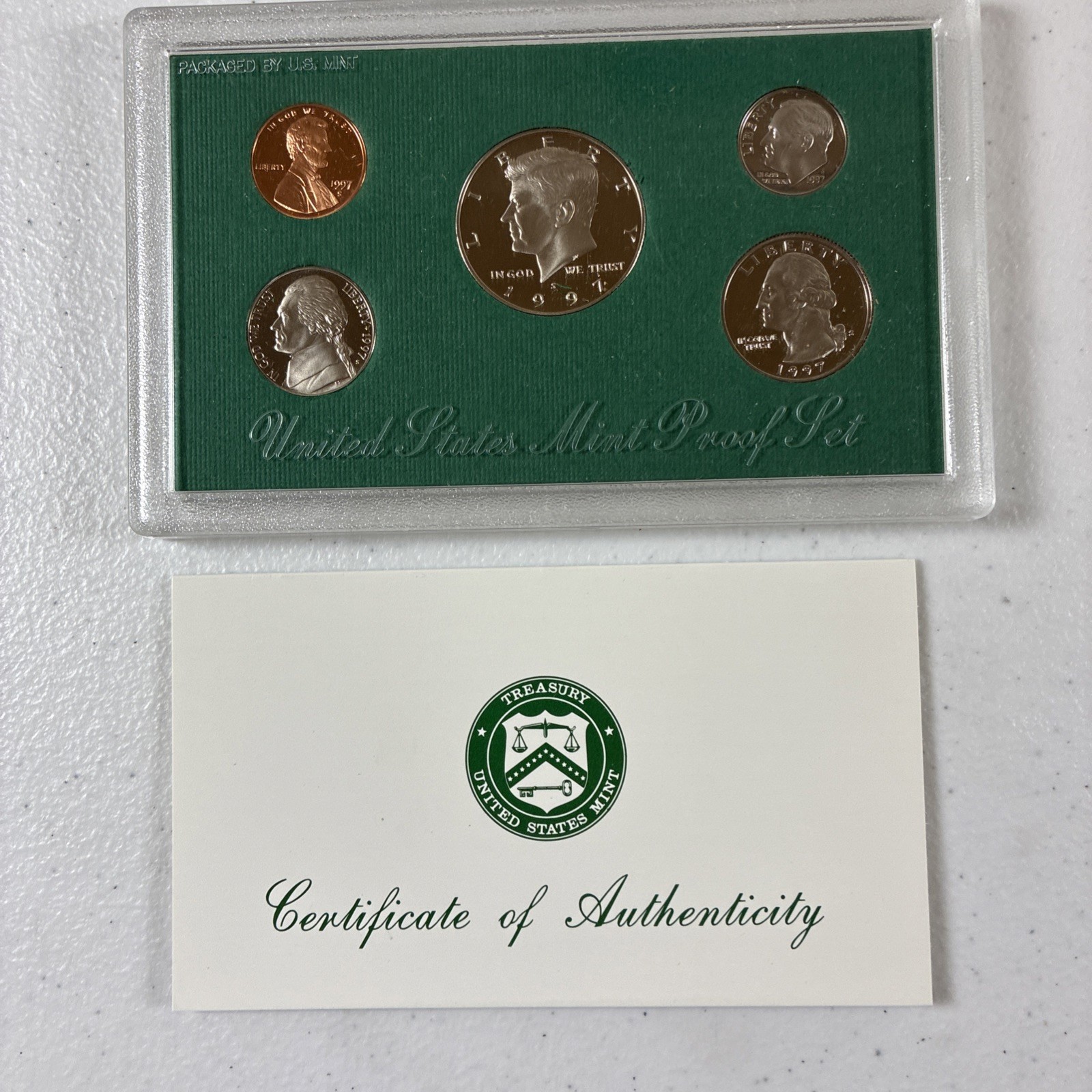 1997 Proof Set CN-Clad Kennedy Half Dollar Washington OGP, 5 Piece