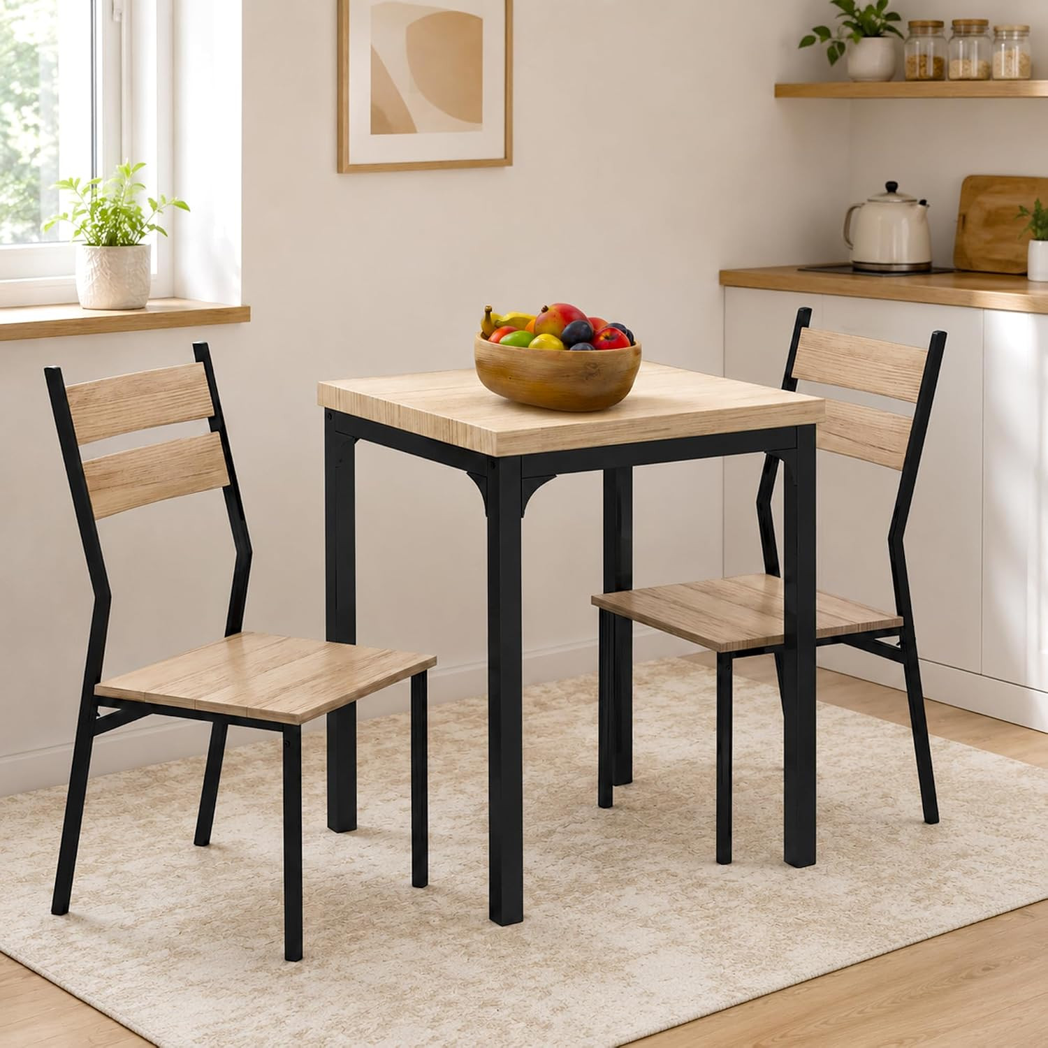 Dining Table Set for 2, Dining Room Set, 3 Piece, Light Wood Grain | Modern Kitc