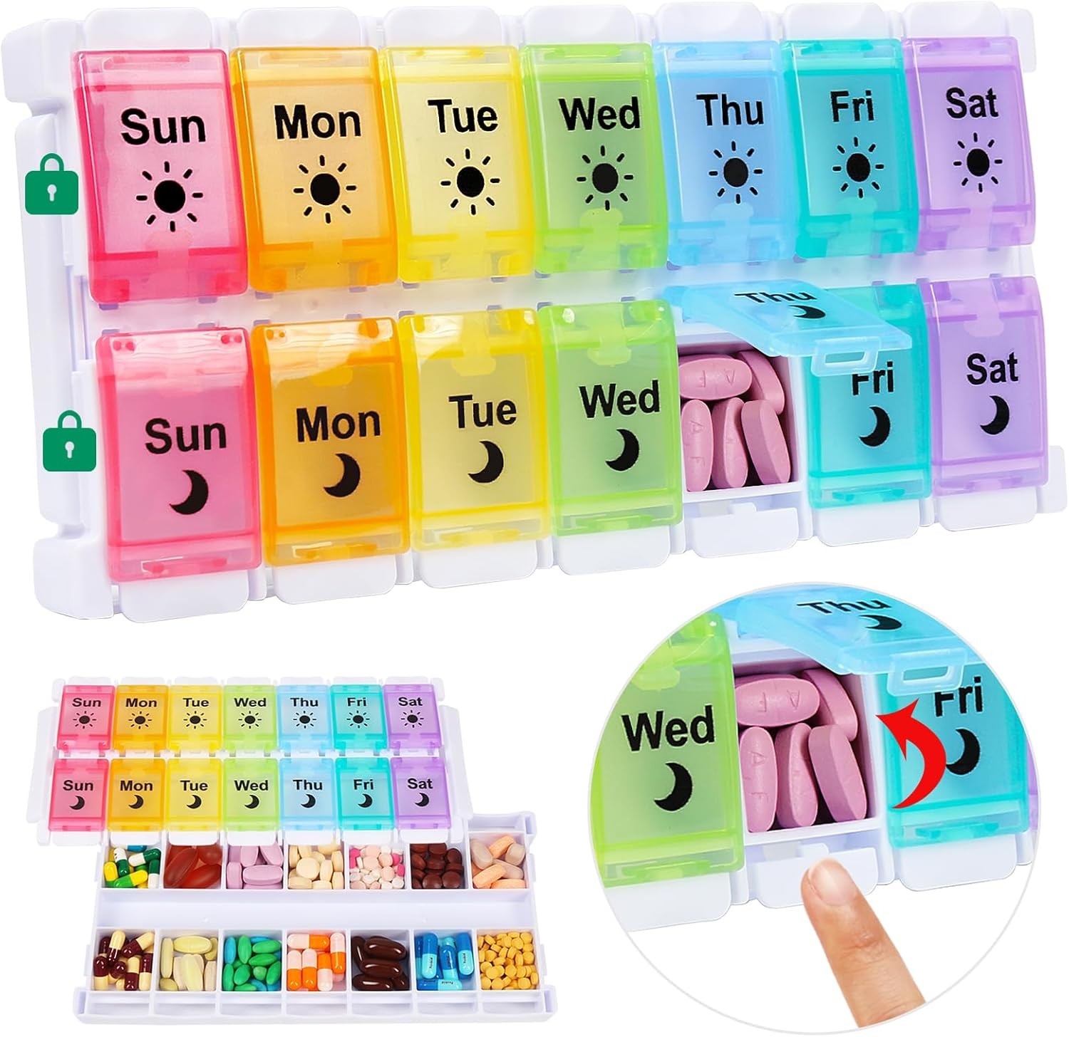 Shintop Am Pm Pill Organizer 7 Day, Push Button Weekly Pill Box 2 Times a Day Ea