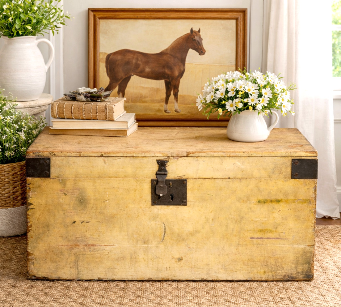 Rustic Hand Painted Antique Country Wood Box Storage Chest Trunk Home Decor