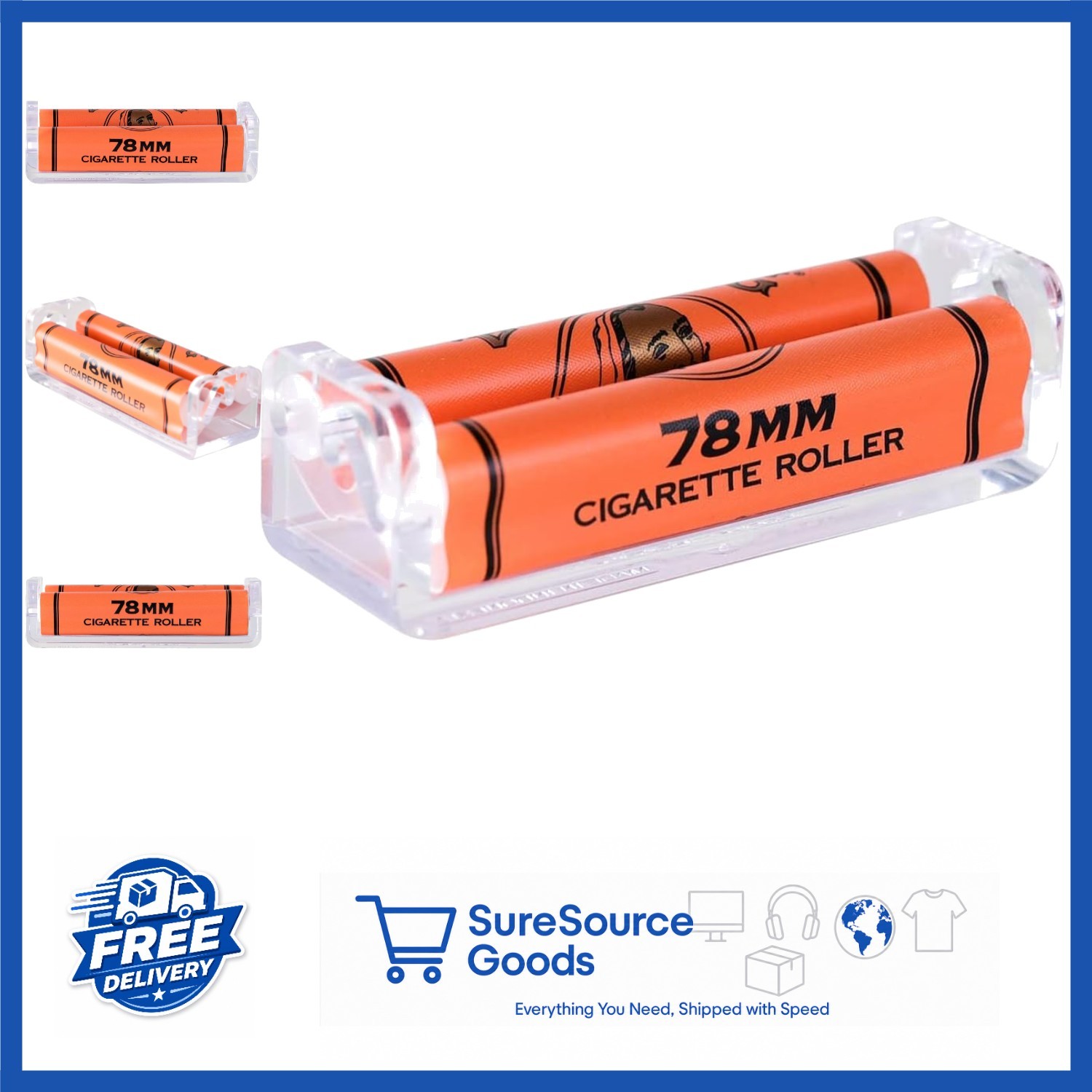 Cigarette Rolling Machine 78mm Compact Lightweight Zig Zag Roller Orange