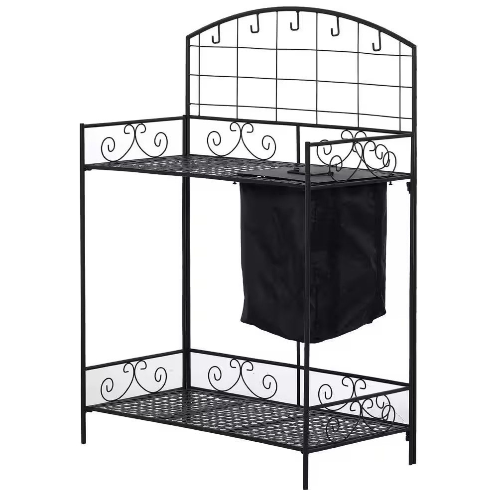 33.5 In. X 17 In. X 47.25 In. Black Potting Utility Garden Table with Built-In D