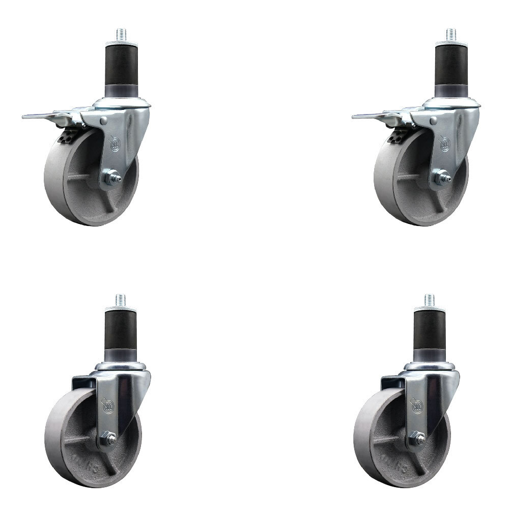 4 Inch Semi Steel Swivel 1-5/8 Inch Expanding Stem Caster Set 2 Total Lock Brake