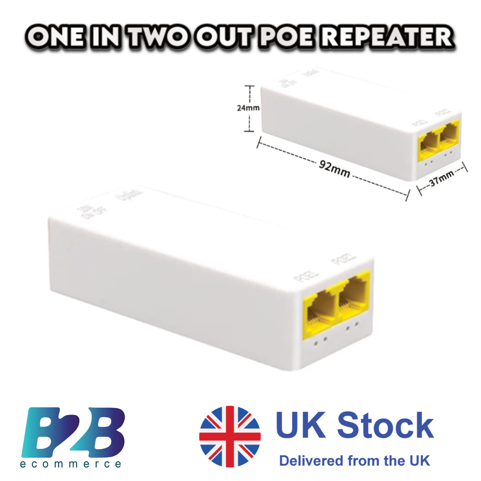 2 Port PoE White Repeater RJ45 Extender 1 In 2 Out for IP Camera CCTV NVR