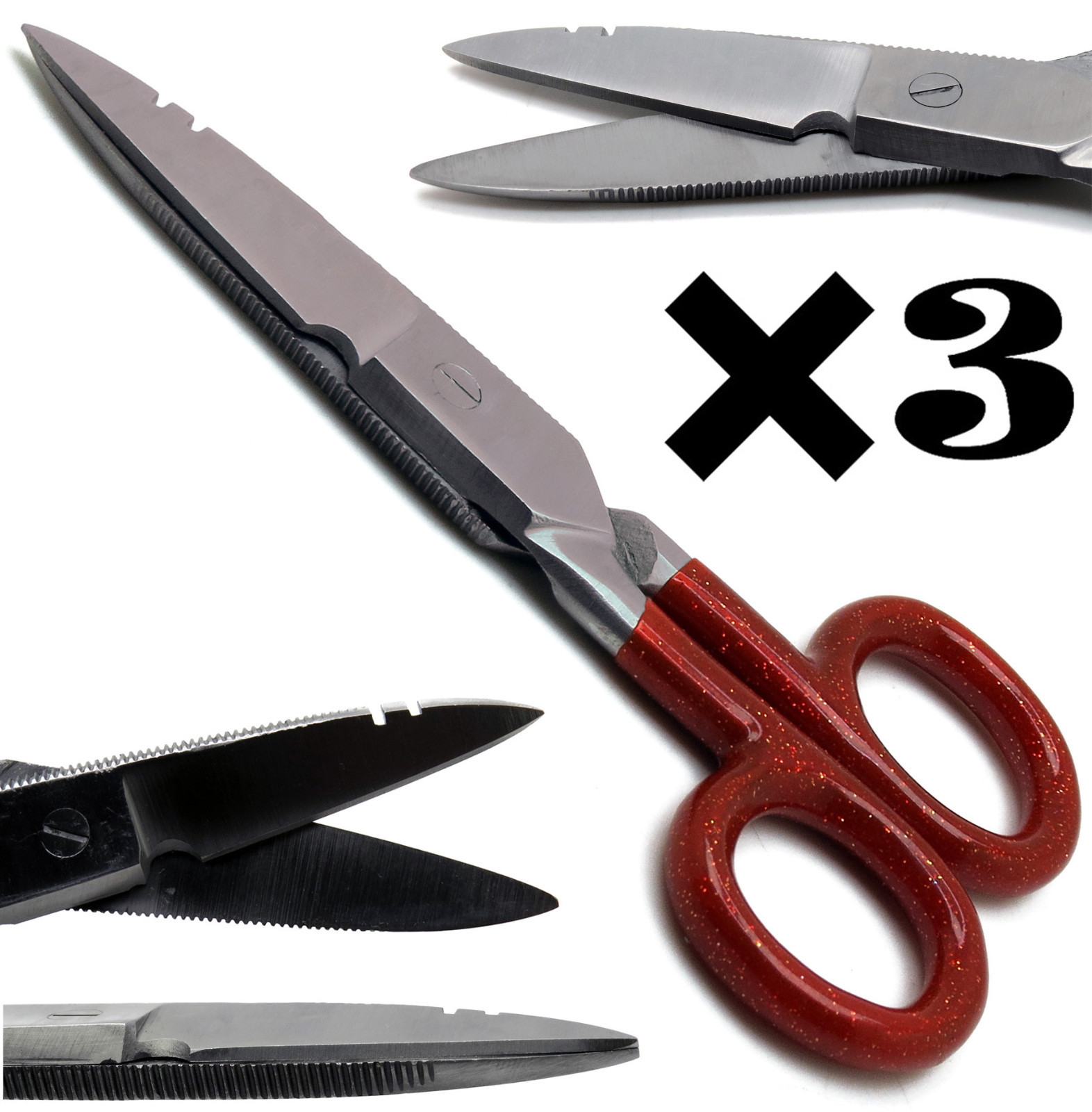 3× Electrician Red Scissors 5.25" Cutting Stripping Wires Universal Tools