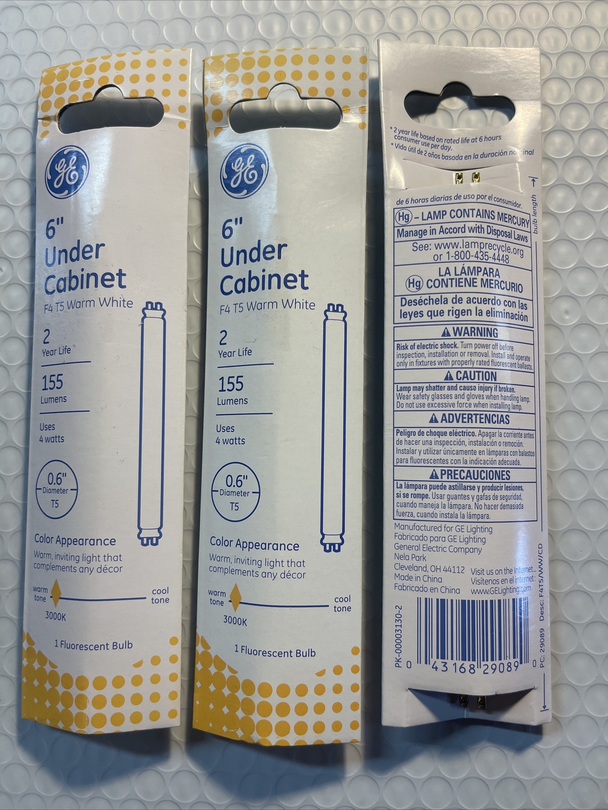 GE 6 Inch Under Cabinet F4 T5 Warm White Fluorescent Bulb NEW Lot Of 3