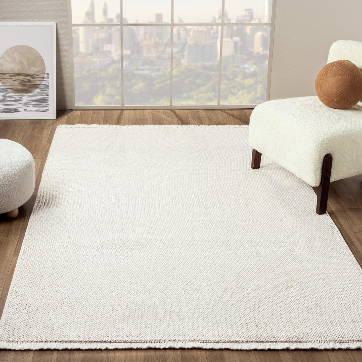 Luxe Weavers 5x7 Cream Solid Machine Woven Area Rug Stain Resistant
