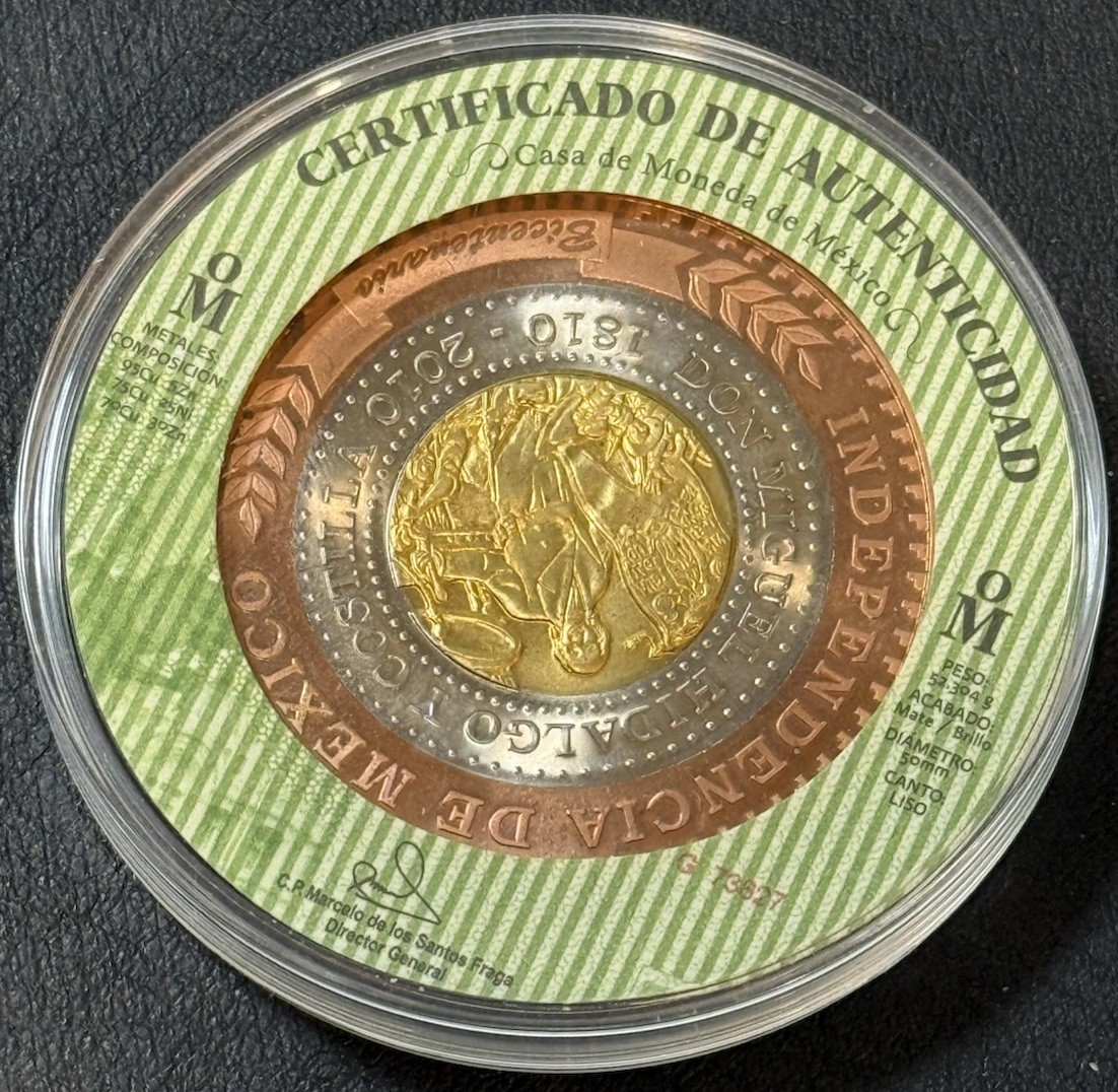Rare! 1810-2010 Bicentennial Independence Of Mexico Tri-Metal Medal 200 Years!!!