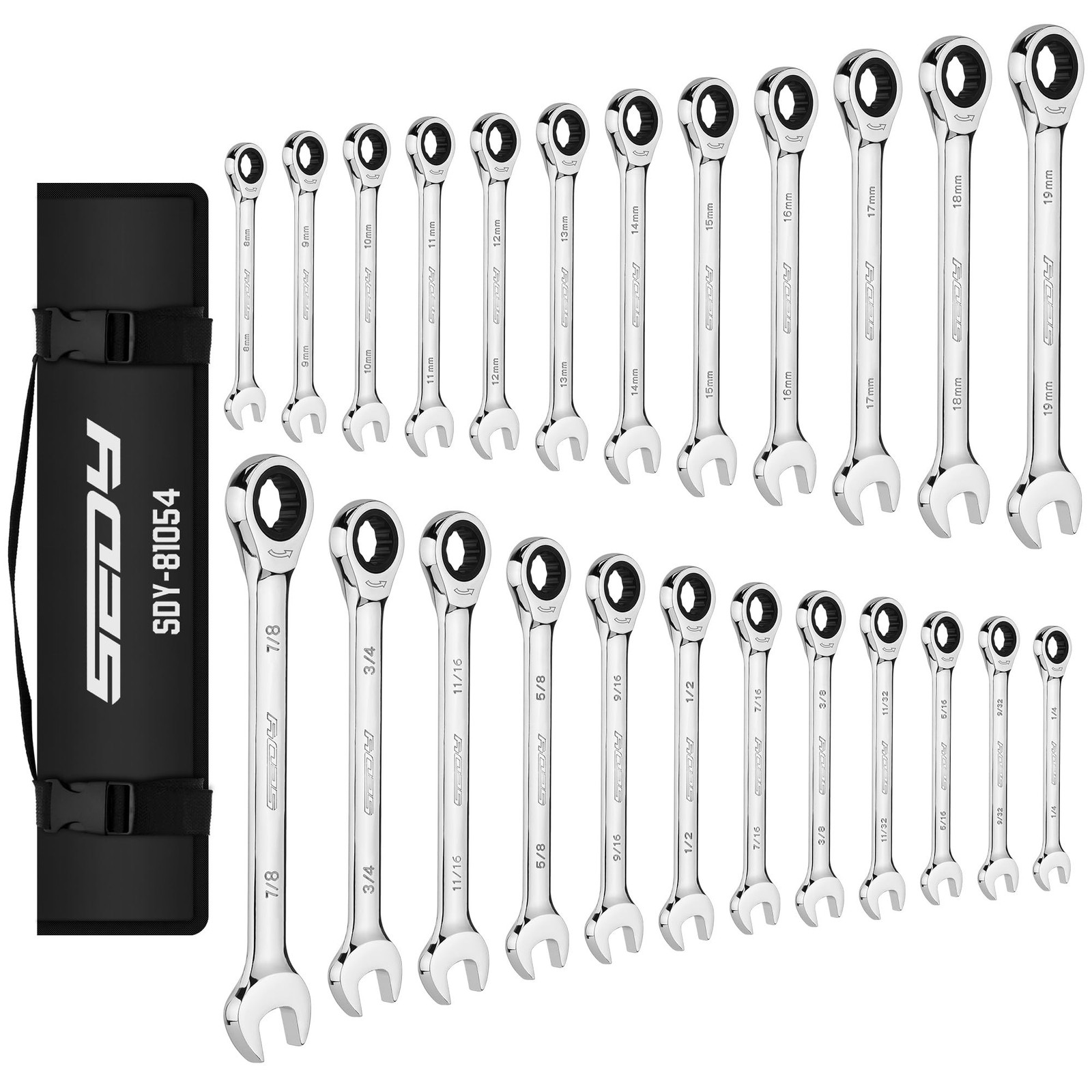 Ratchet Wrench Set Metric Standard: 24-Piece Combination Ratcheting Wrenches ...