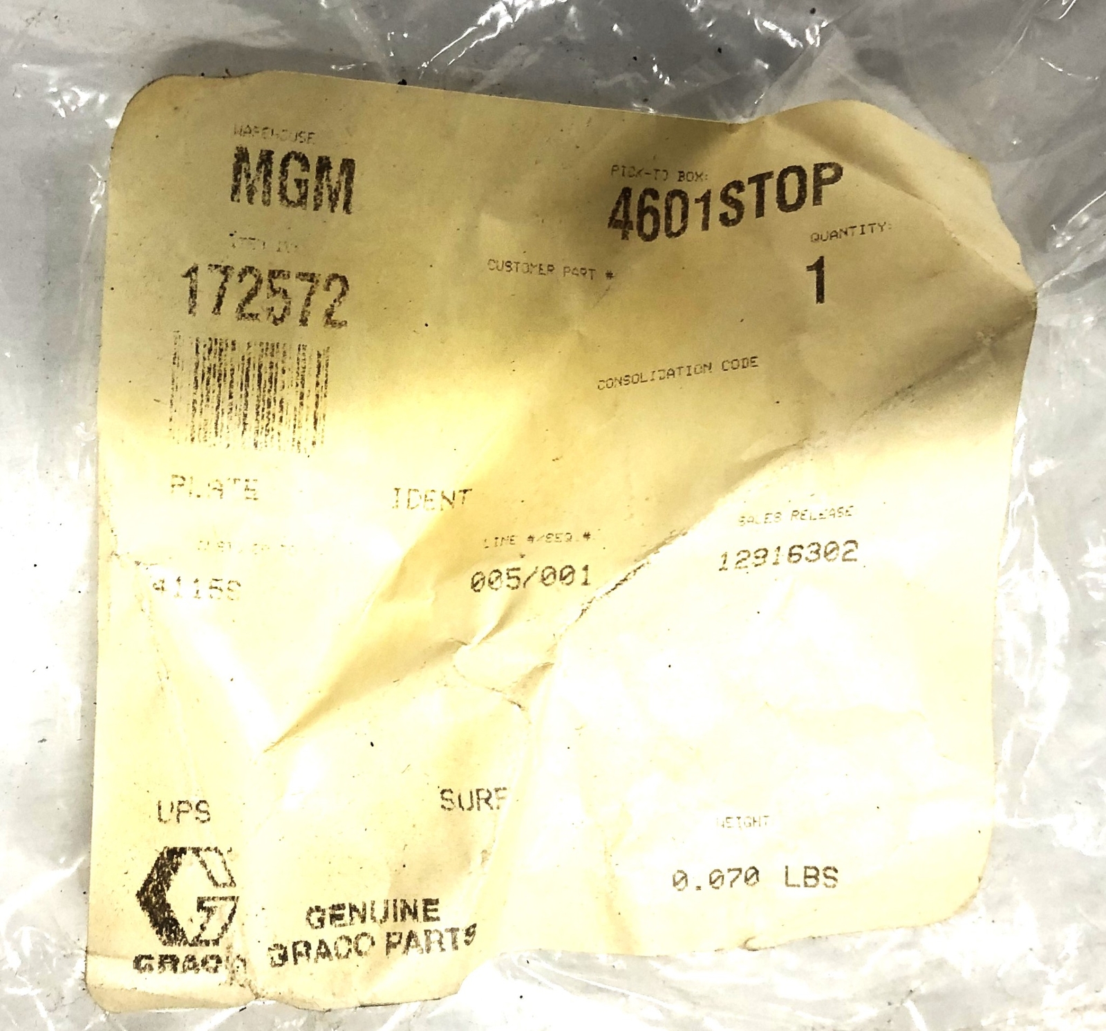 Graco Monark Pump Face Plate 172572 NOS