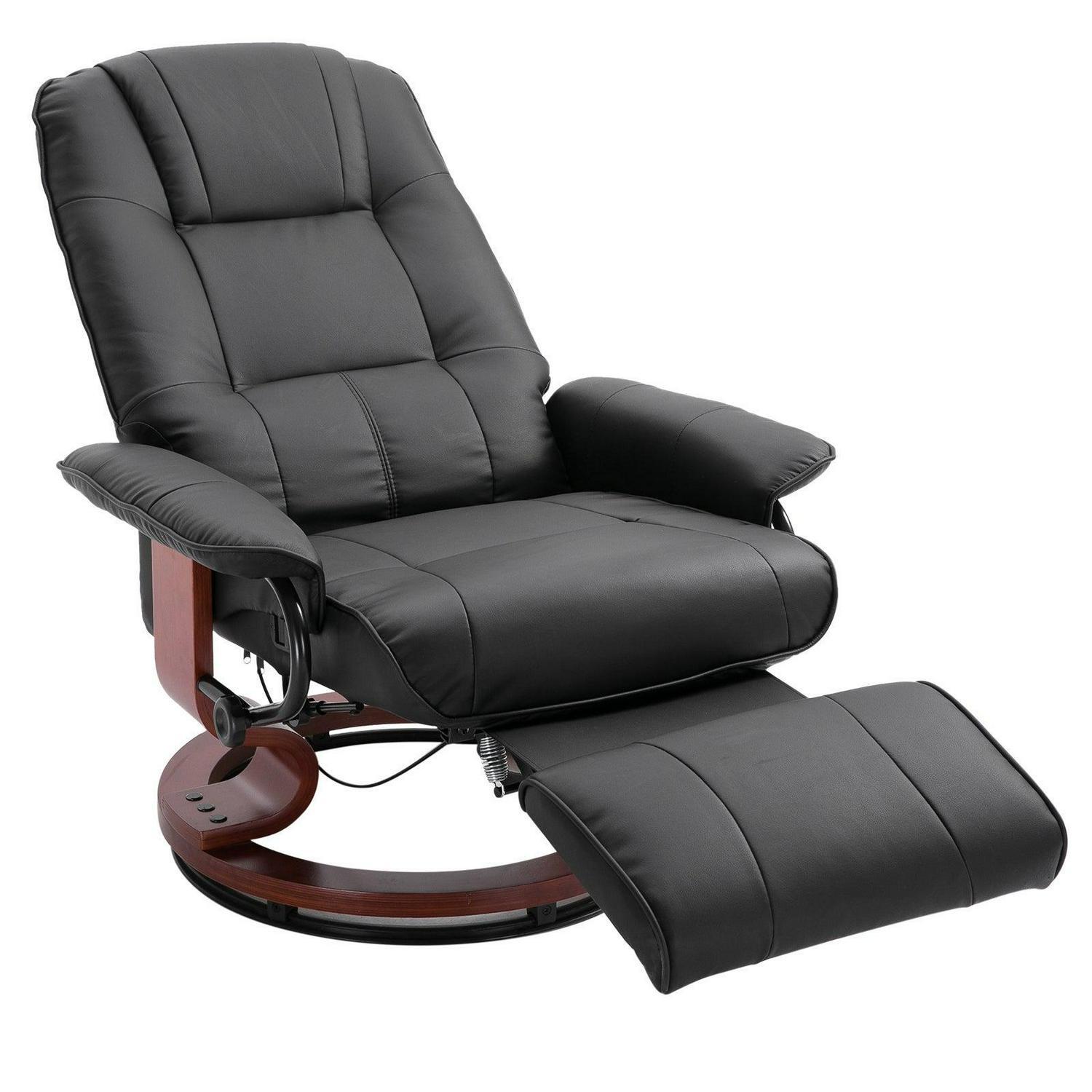 Adjustable Manual Swivel Base Recliner Chair with Extending Footrest in Black