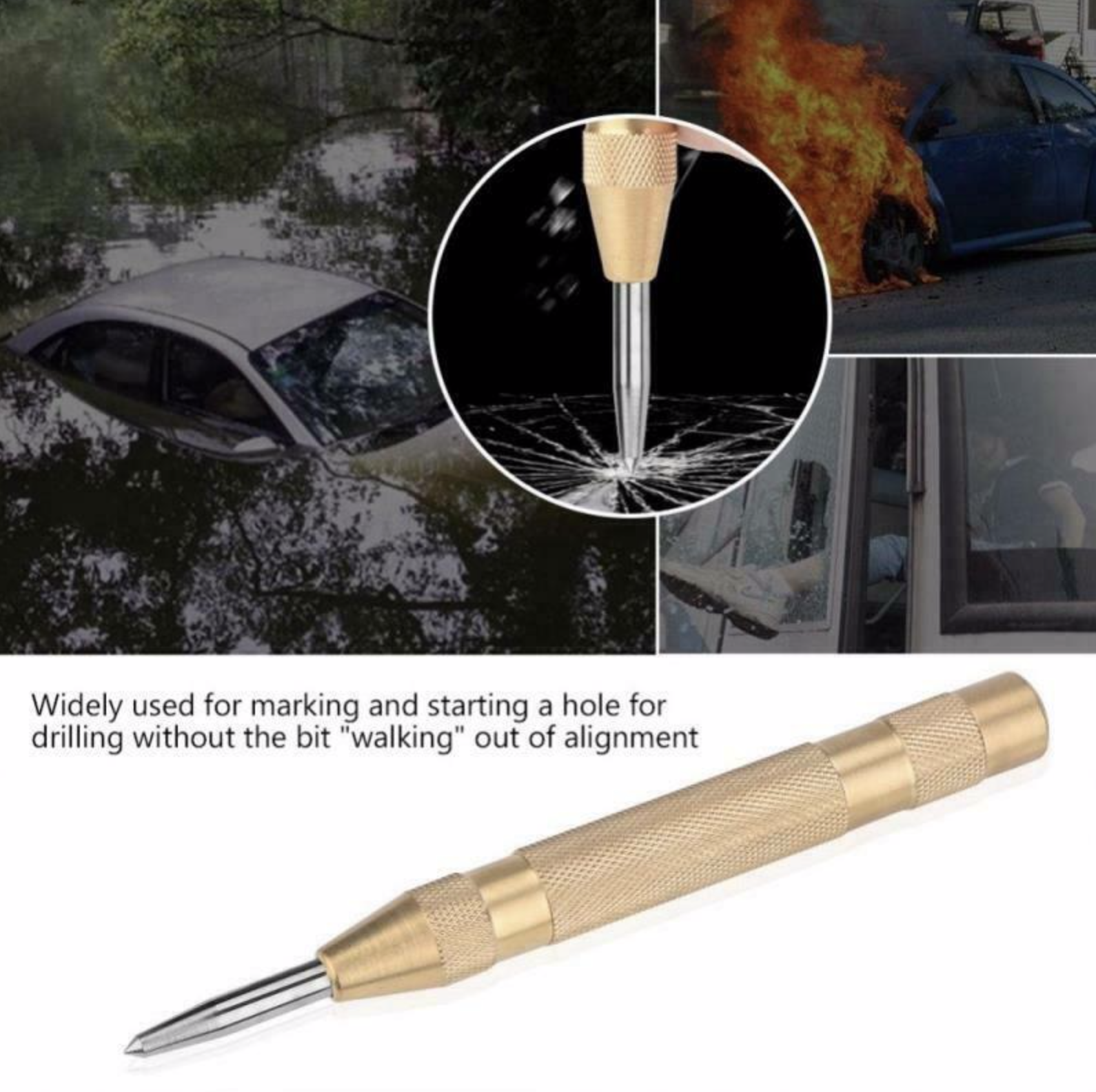 2PCS Automatic Center Punch Strikes Surface Hammer Spring Loaded Window Breaker