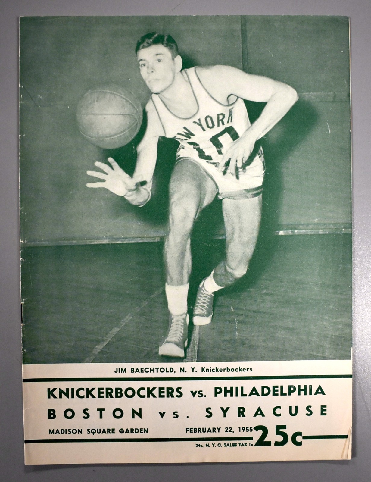 Knicks vs Warriors Celtics vs Nationals February 22nd 1955 Official Program